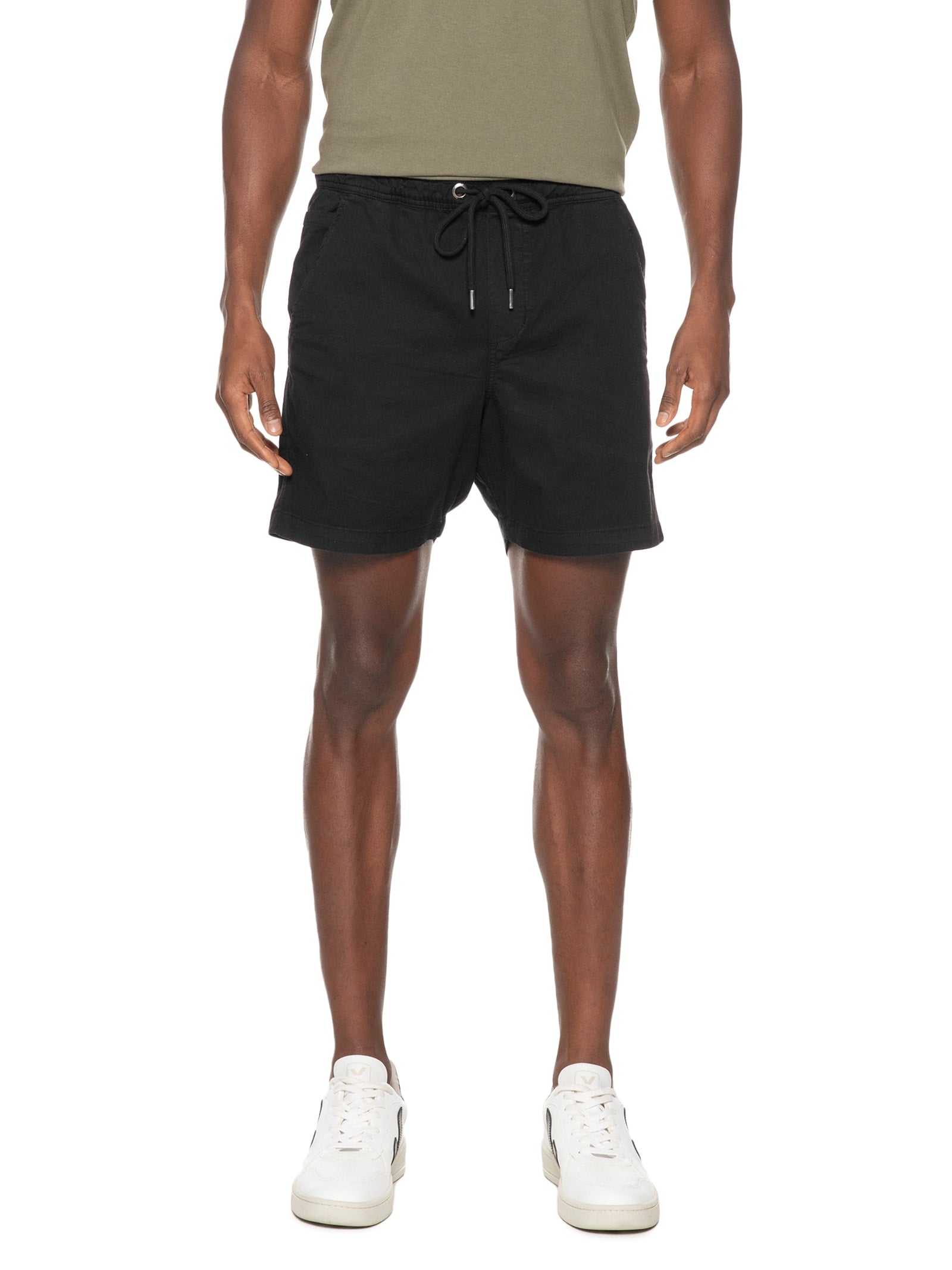 Short Masculino Chino Com Fivela Em Sarja Com Elástico - Preto - Imagem 3