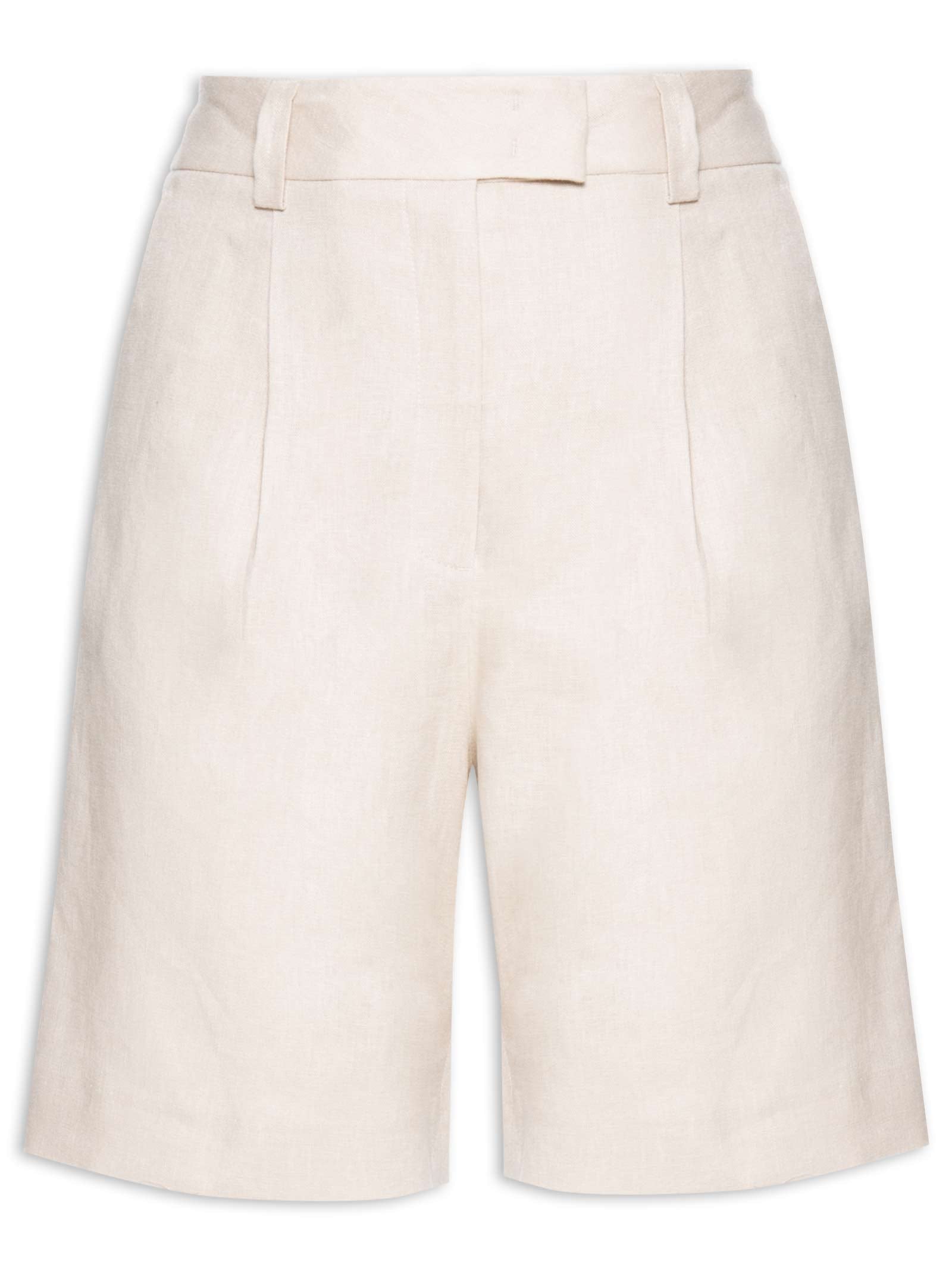 Bermuda Feminina Linho Pregas - Bege