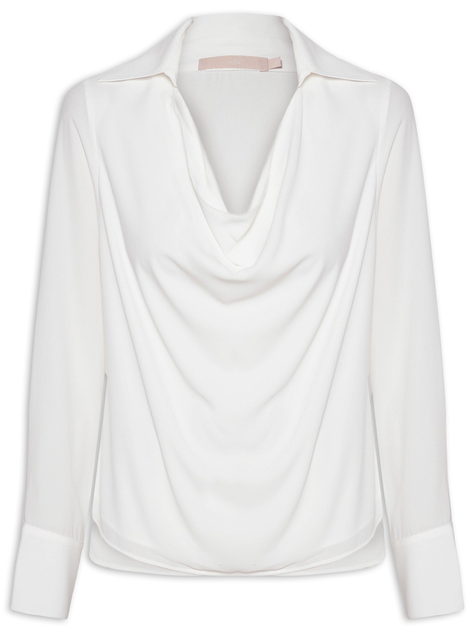 Blusa Feminina Manga Longa Com Babado No Decote - Off White