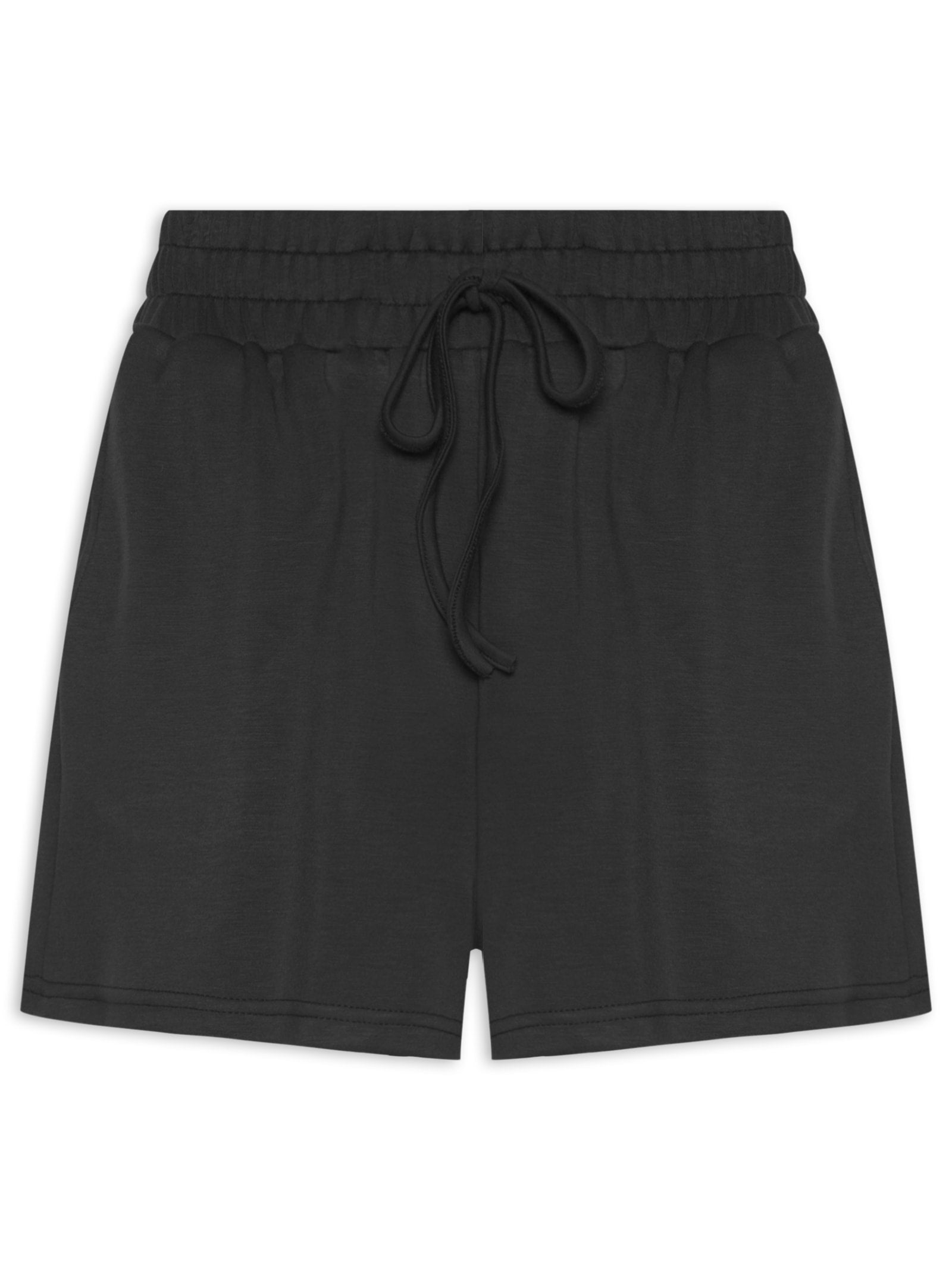 Short Feminino Cós Em Elástico Material Sintético - Preto