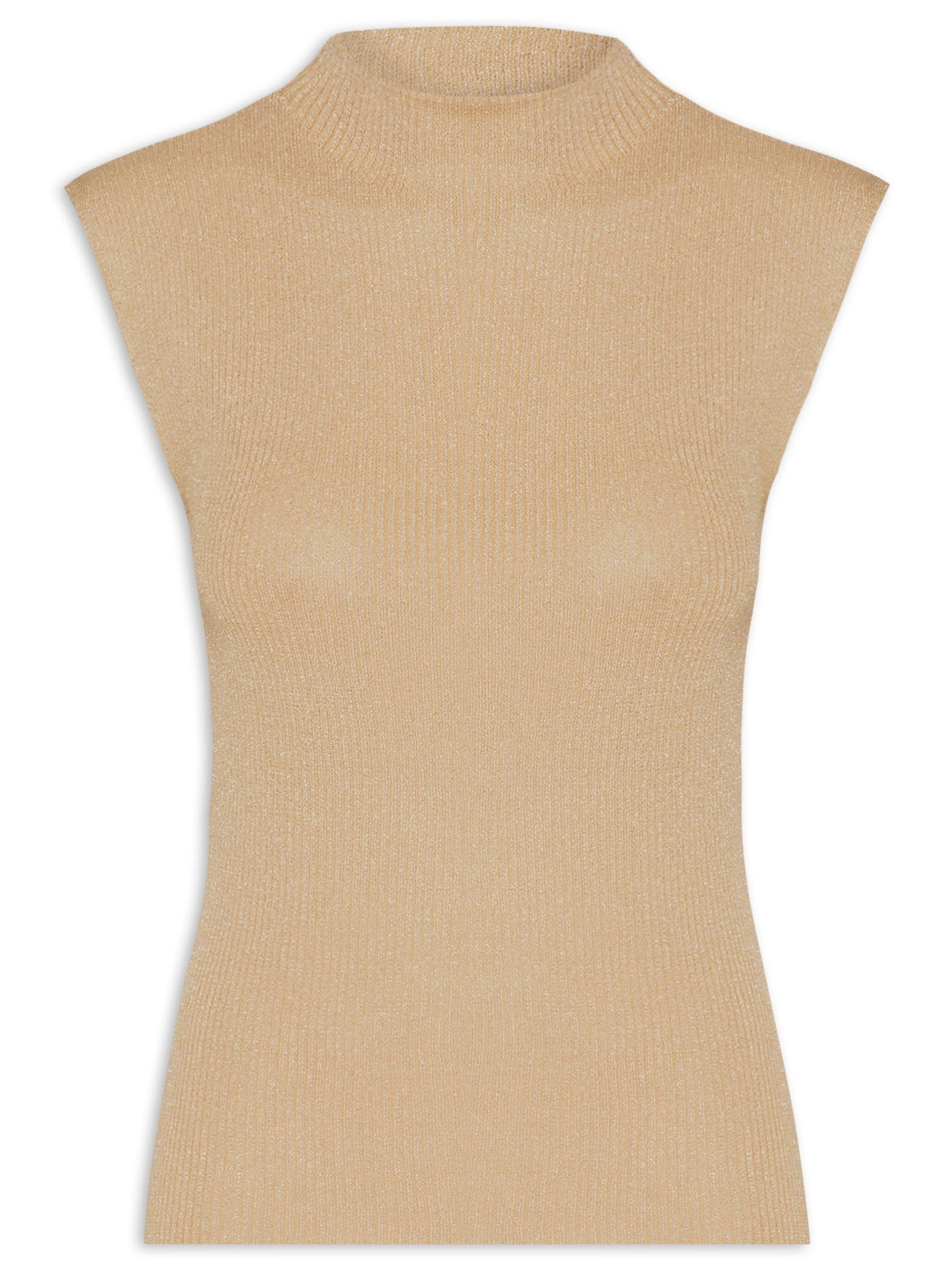 Blusa Feminina com Manga Longa Canelado de Tricot - Bege