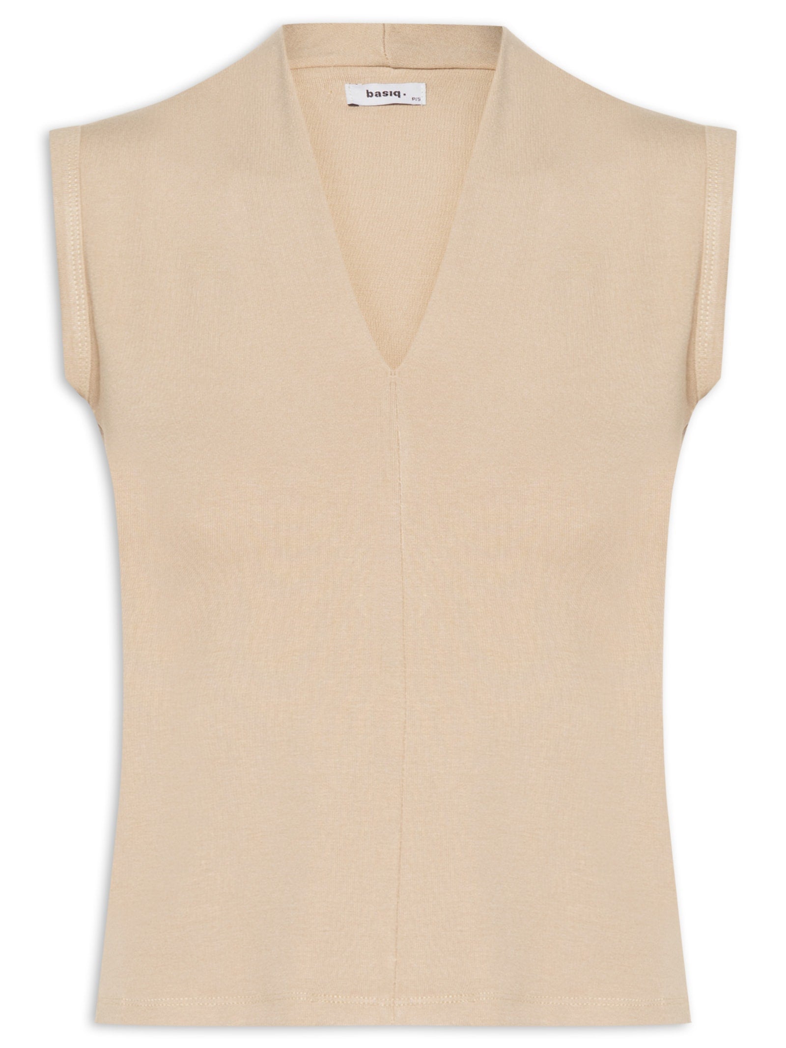 Blusa Feminina Manga Curta Decote V Com Botão - Bege