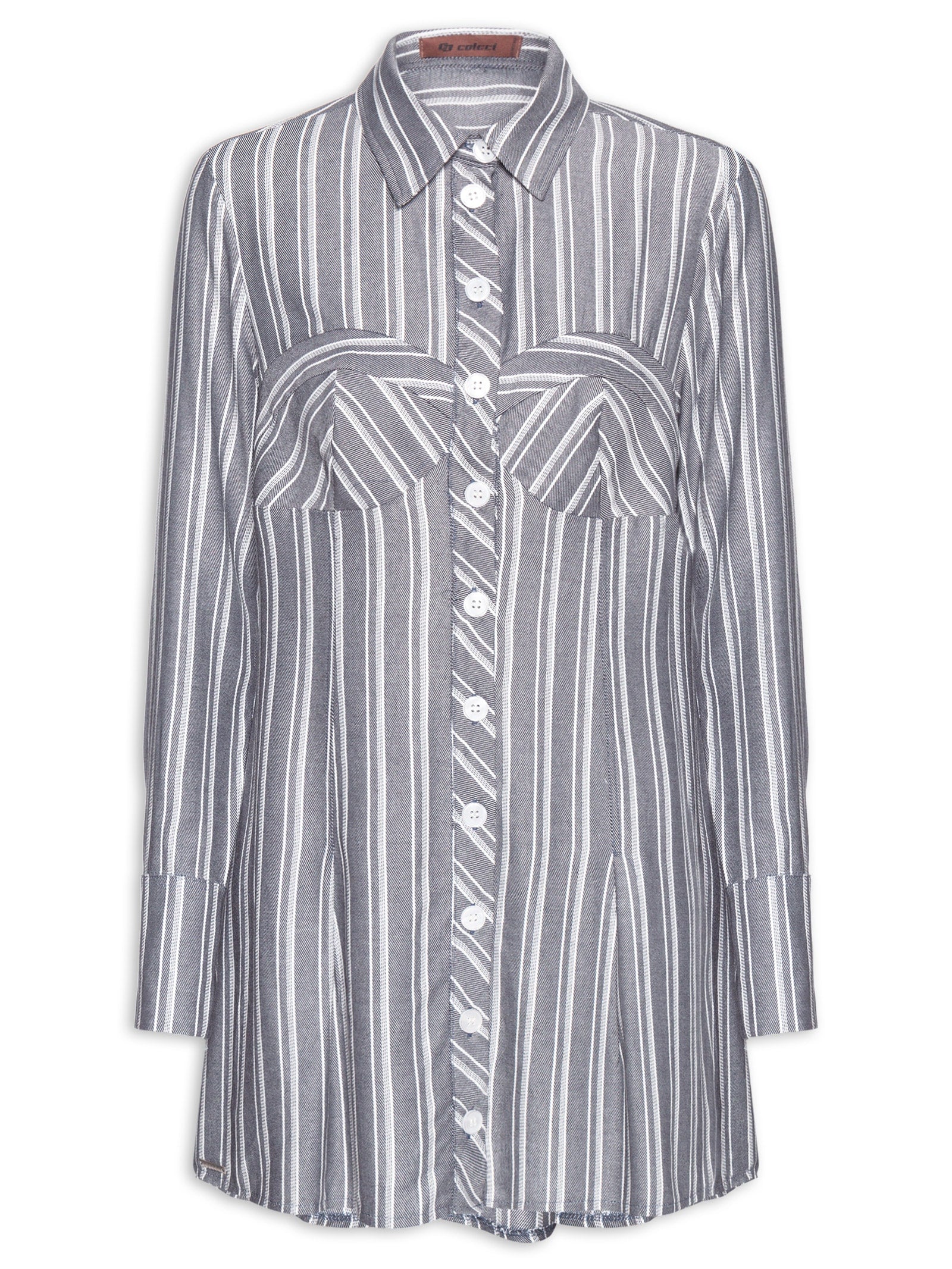 Vestido Curto Listrado - Cinza