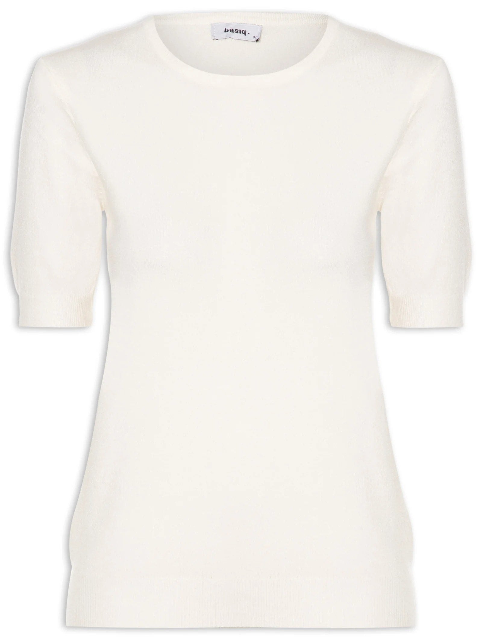 Blusa Feminina Tricot com Manga Curta Gola Alta - Off White