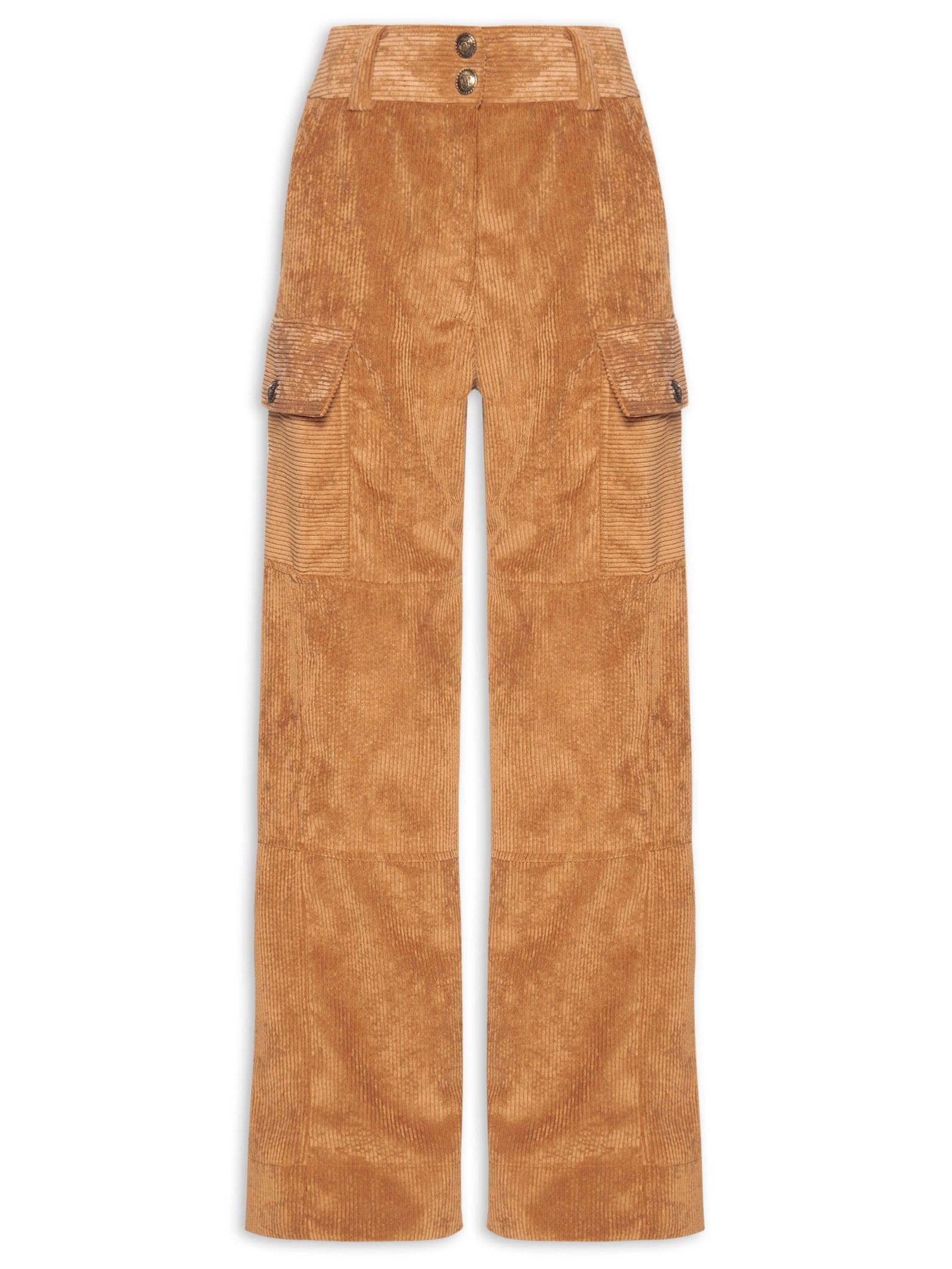 Calça Feminina Sarja Boca Reta Bege Biscoito - Bege