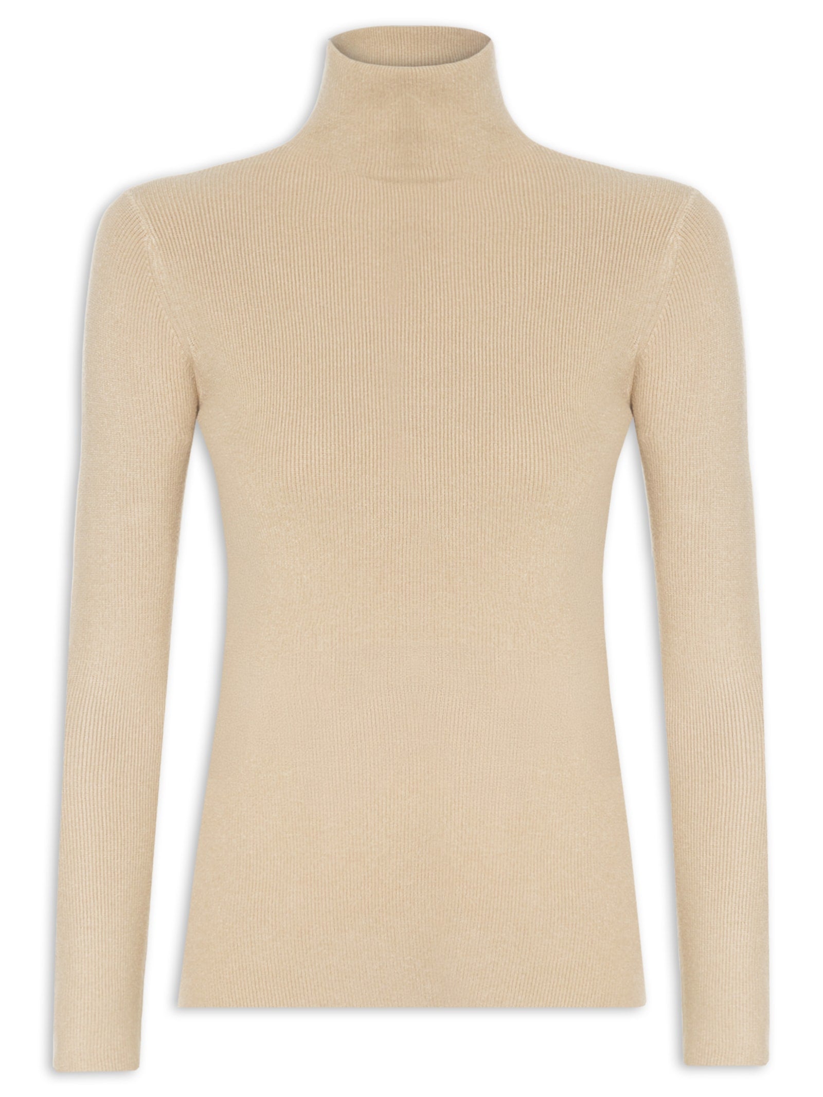 Blusa Feminina Cropped Gola Alta Tricot Color - Bege