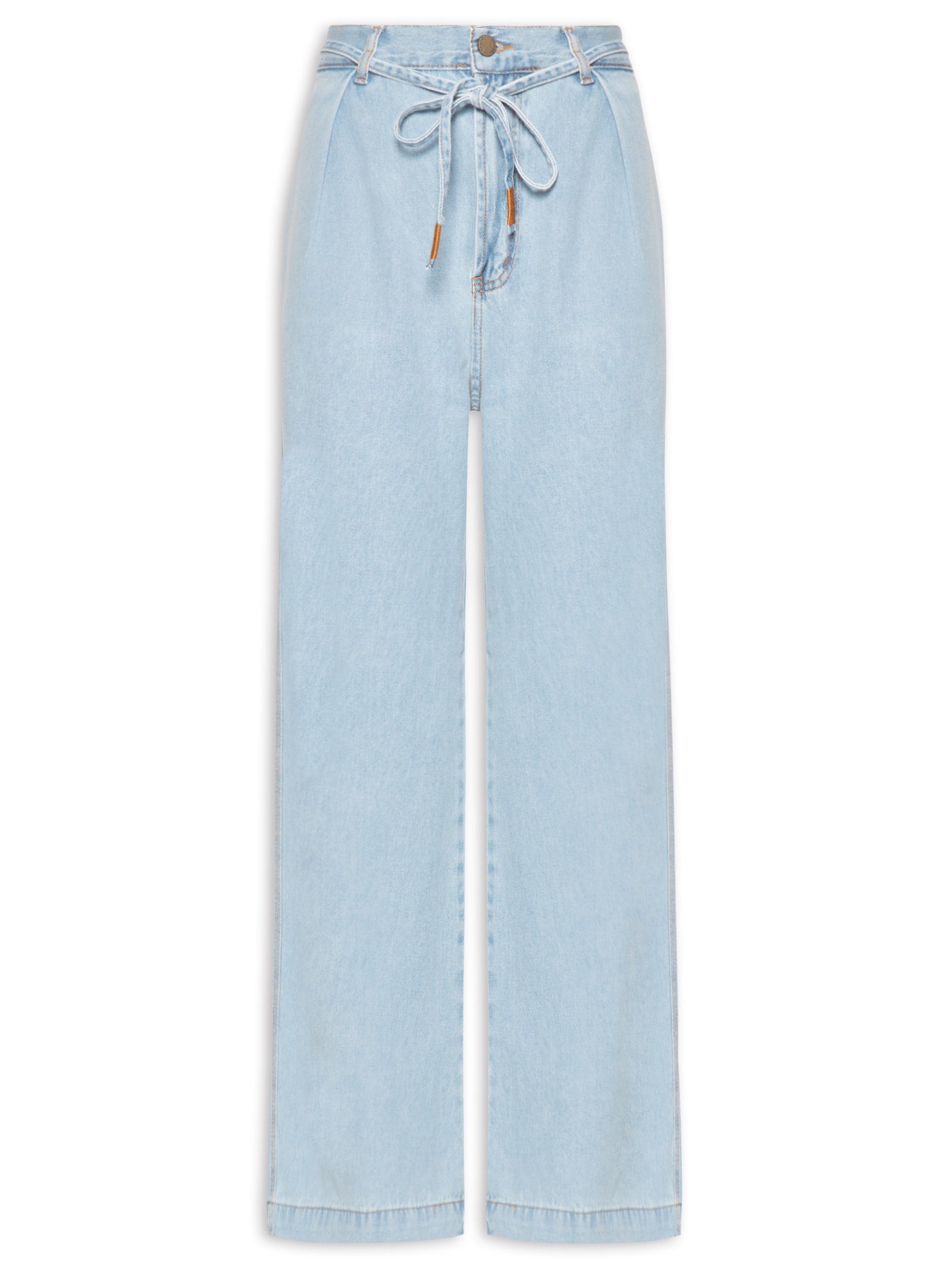 Calça Feminina Jeans Pantalona Pespontos Bordeaux - Azul