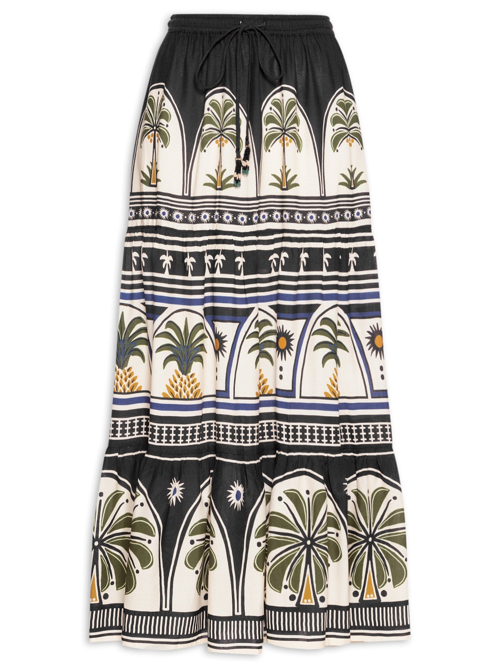 Saia Midi Reta Jardim Tropical - Off White