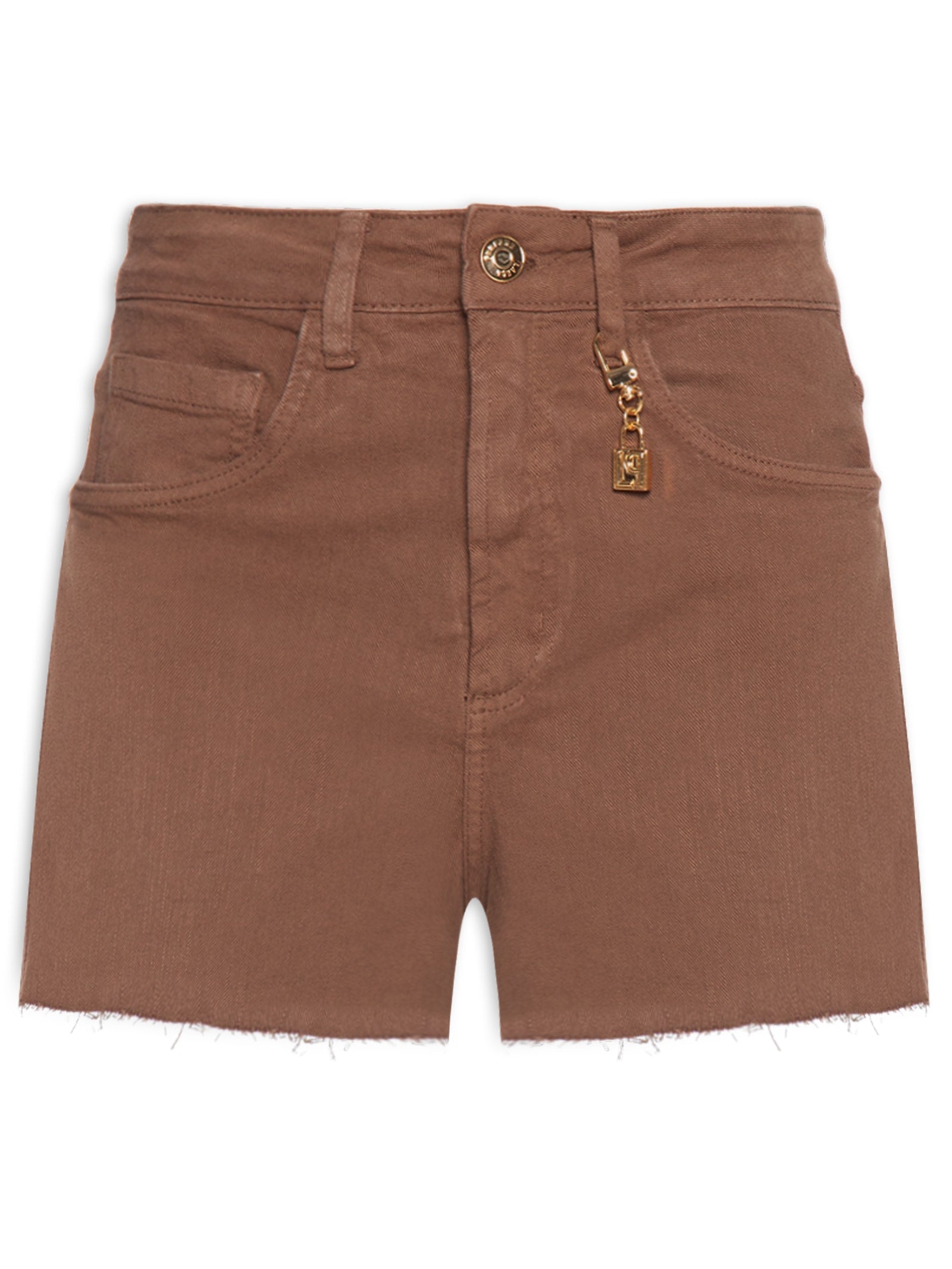 Short Feminino Sarja Box À Fio Like Leather - Marrom