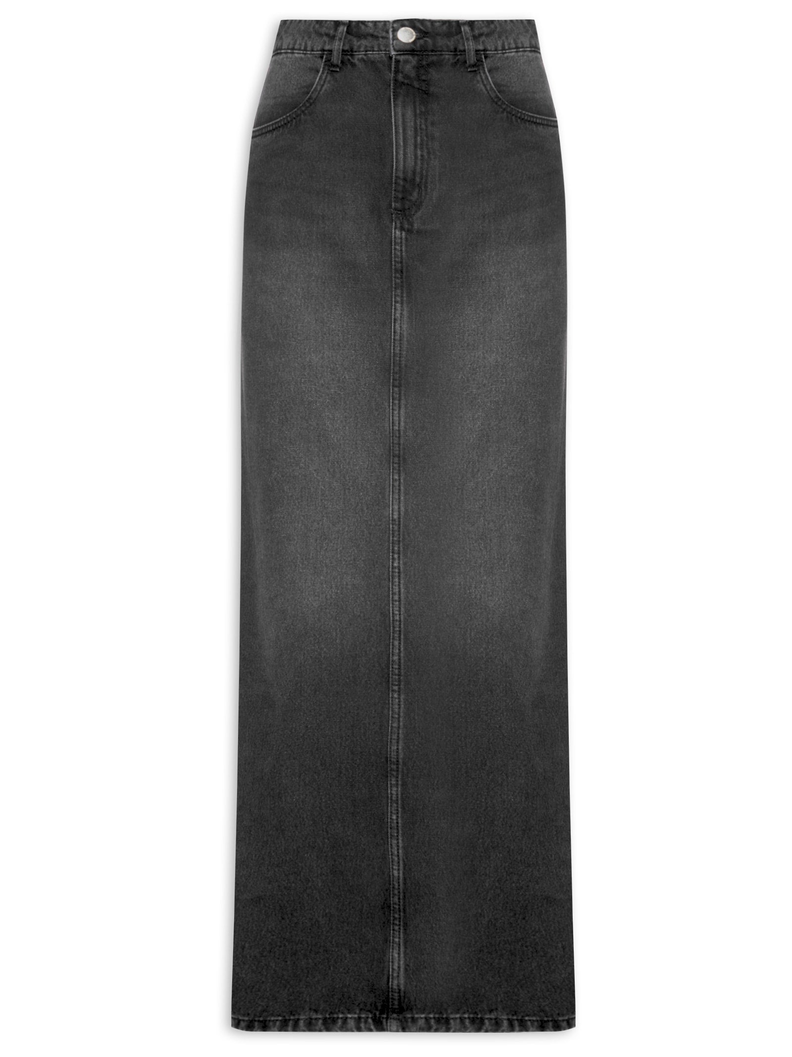 Saia Longa Sarja Com Botões E Bolsos Cargos - Preto