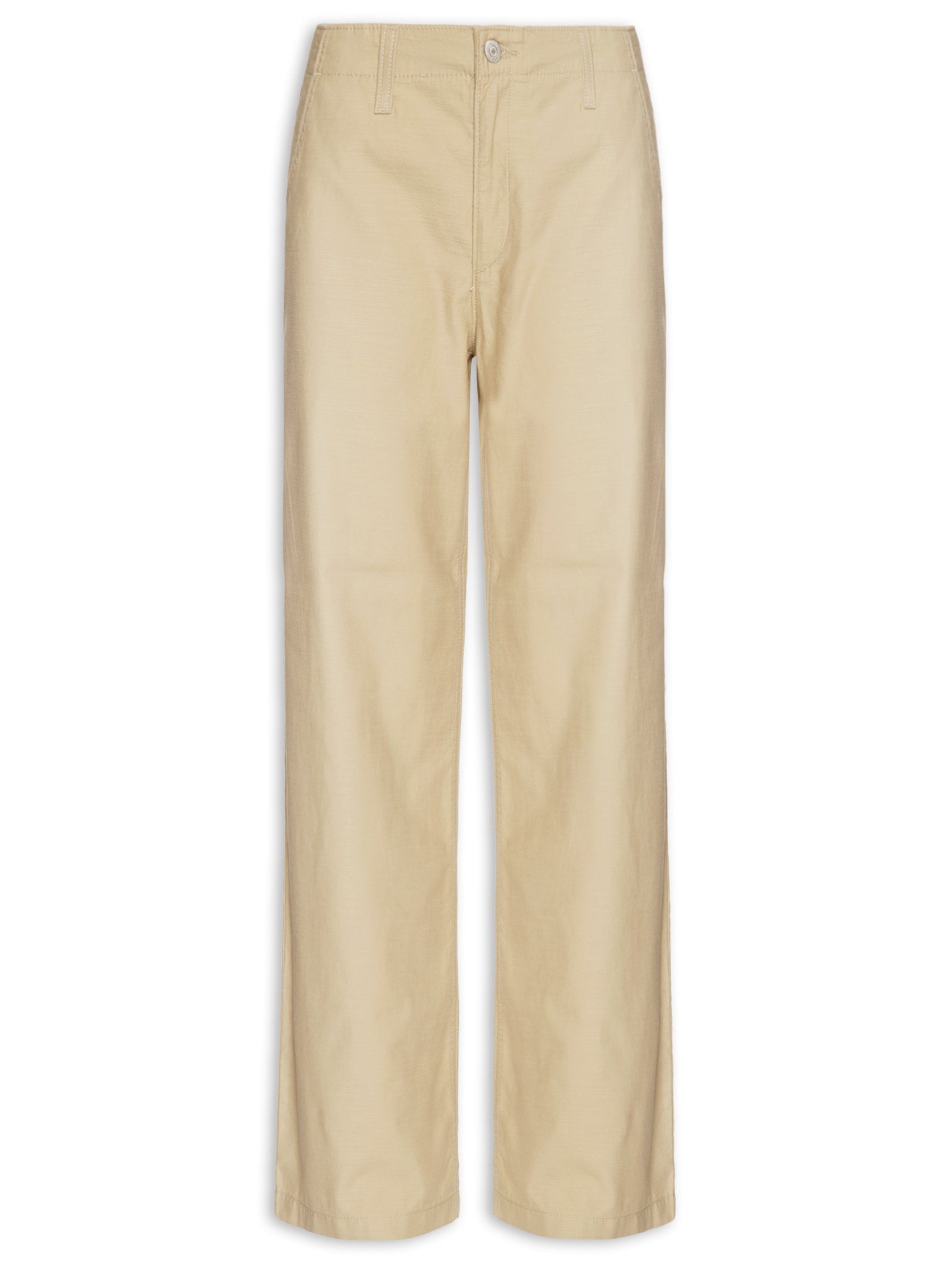 Calça Feminina Sarja Boca Reta Bege Biscoito - Bege