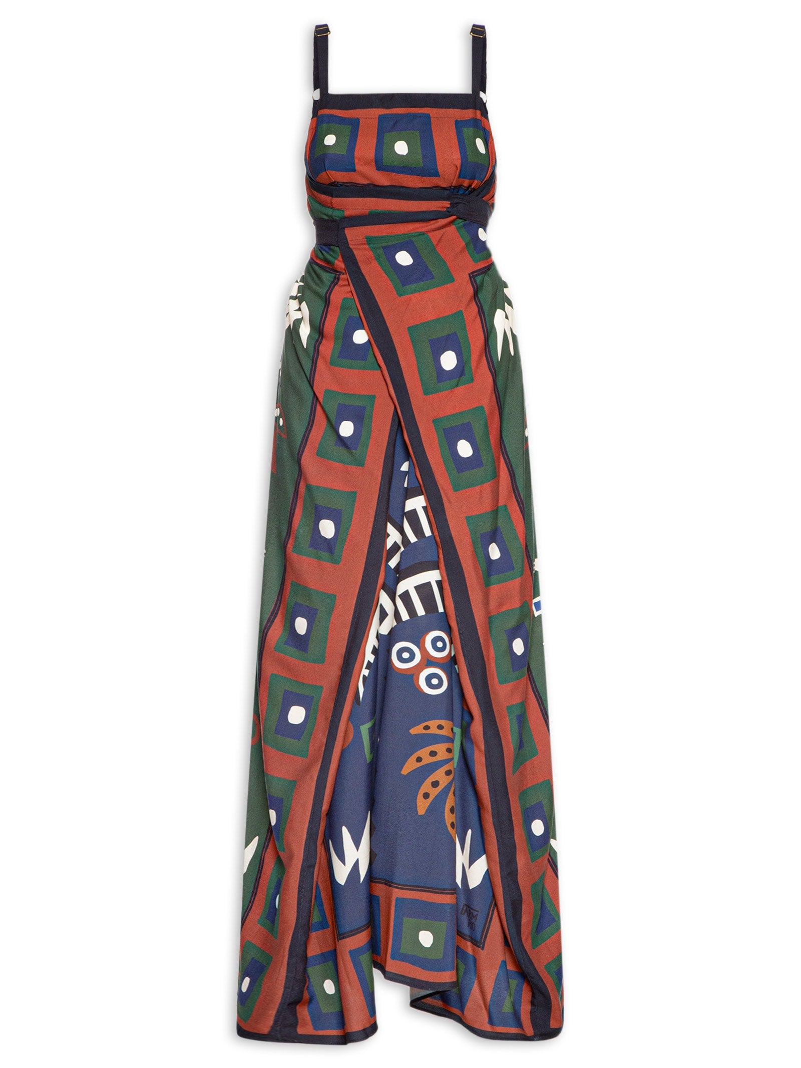 Vestido Boho Longo Estampa Ladrilho - Azul