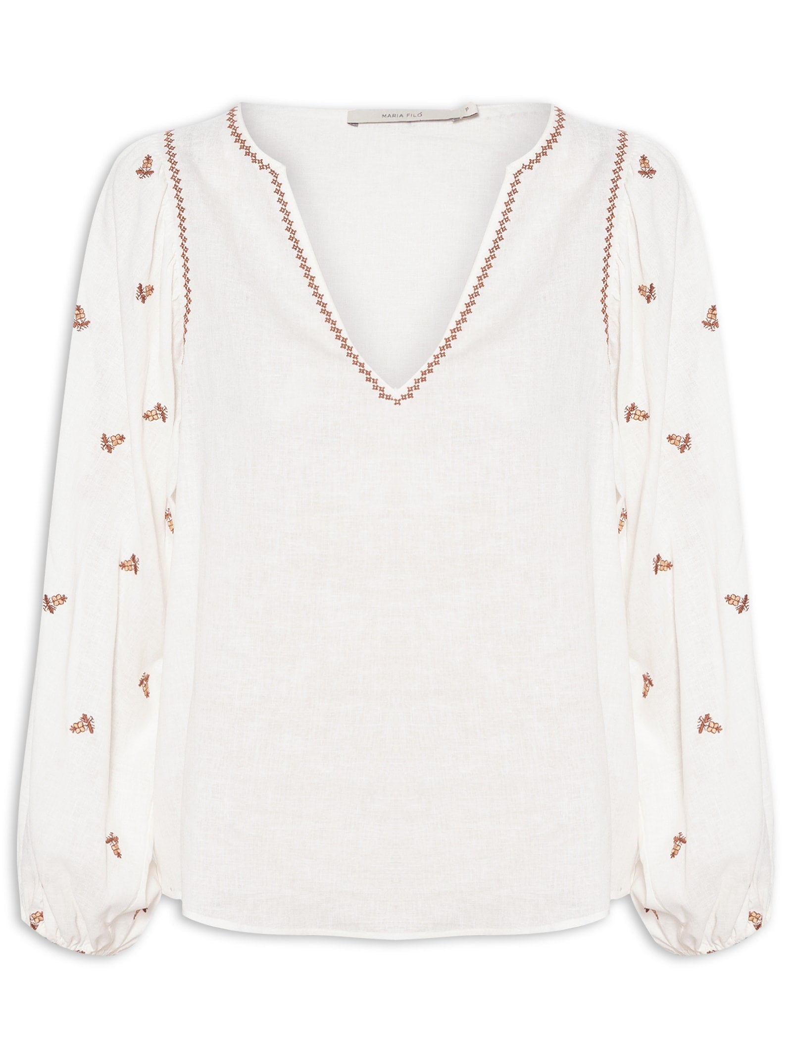 Blusa Feminina Bordada Manga Bufante - Off White