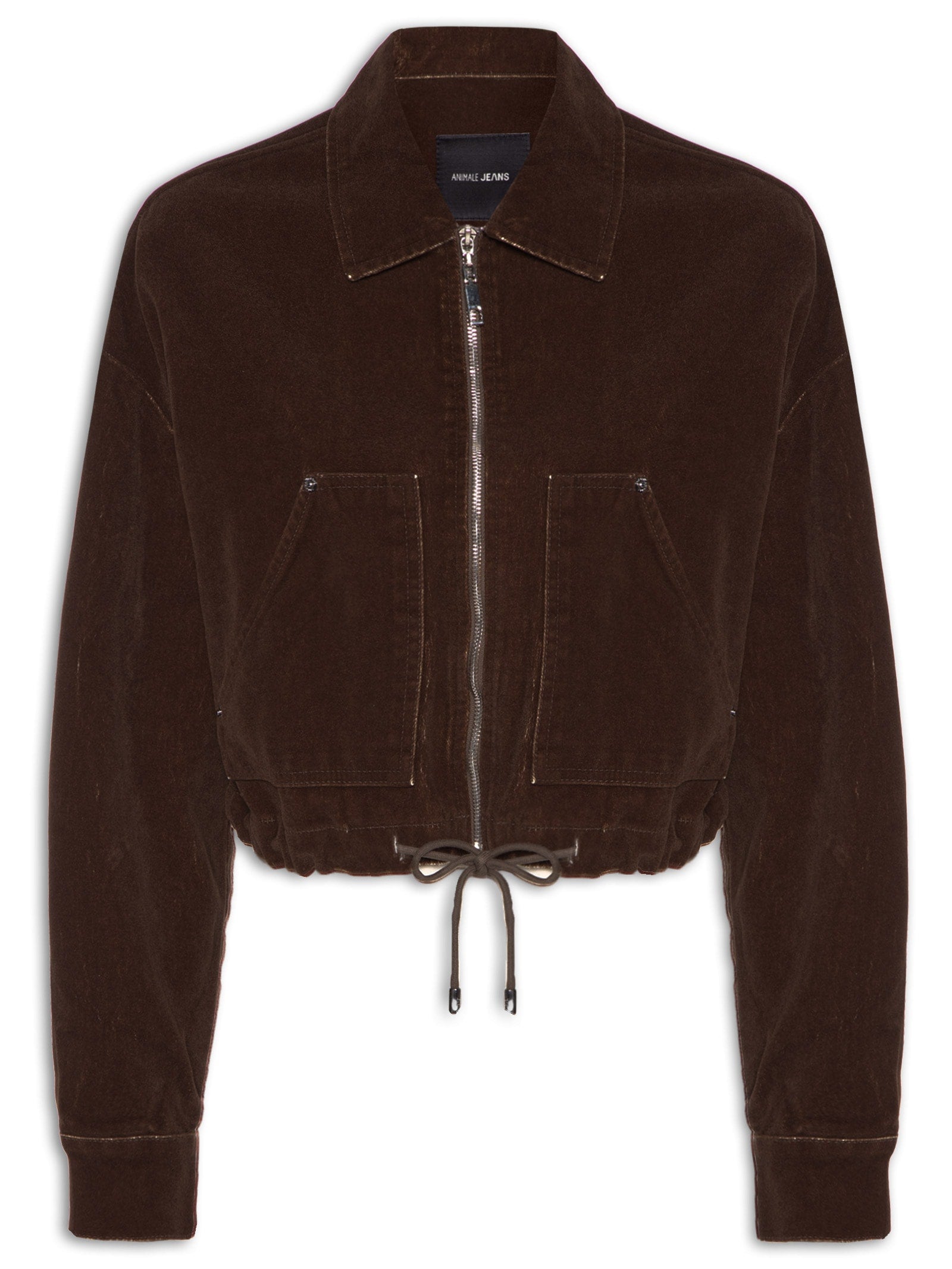 Jaqueta Feminina Bolsos De Sarja - Marrom