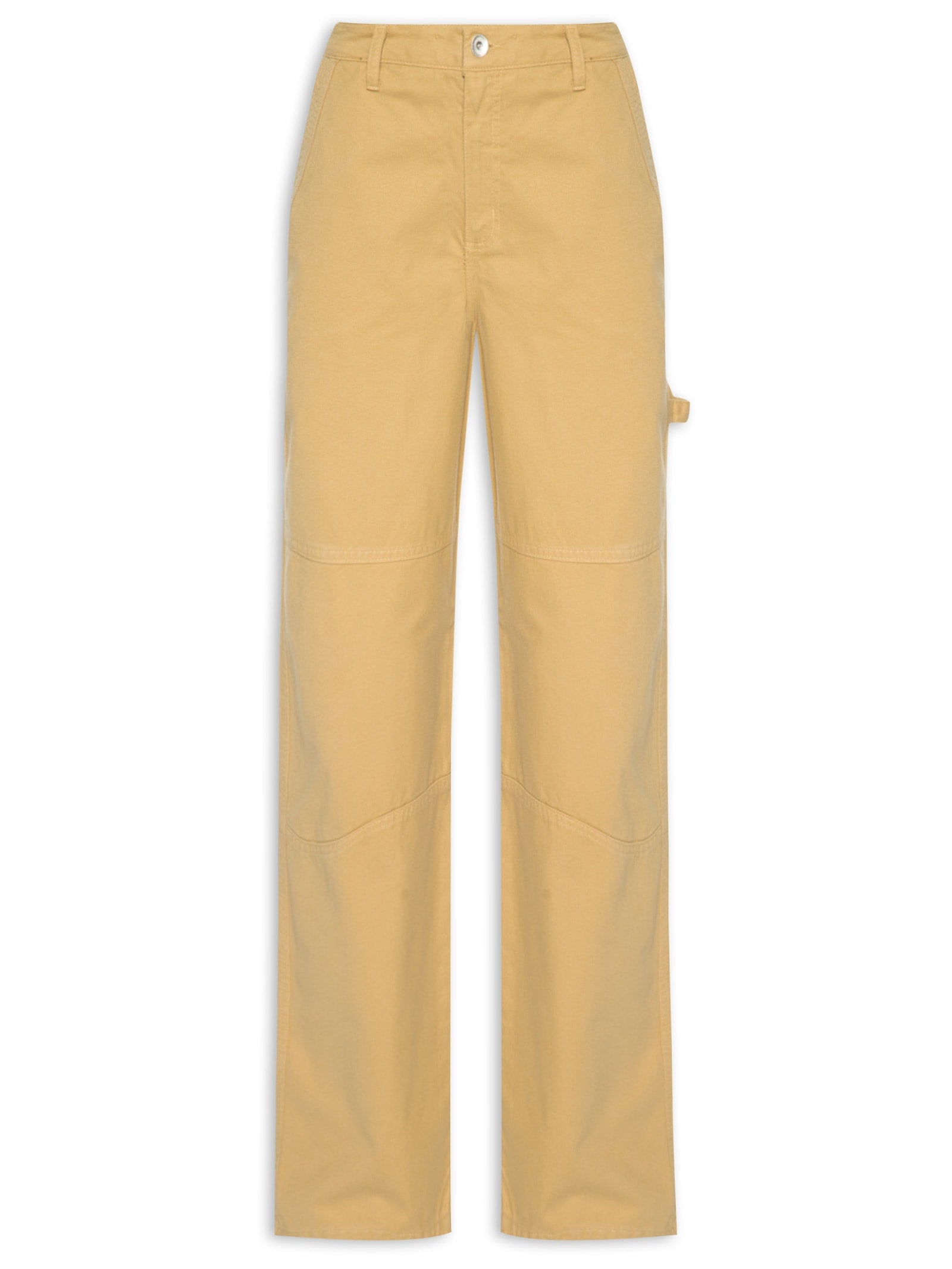 Calça Feminina Sarja Boca Reta Bege Biscoito - Bege