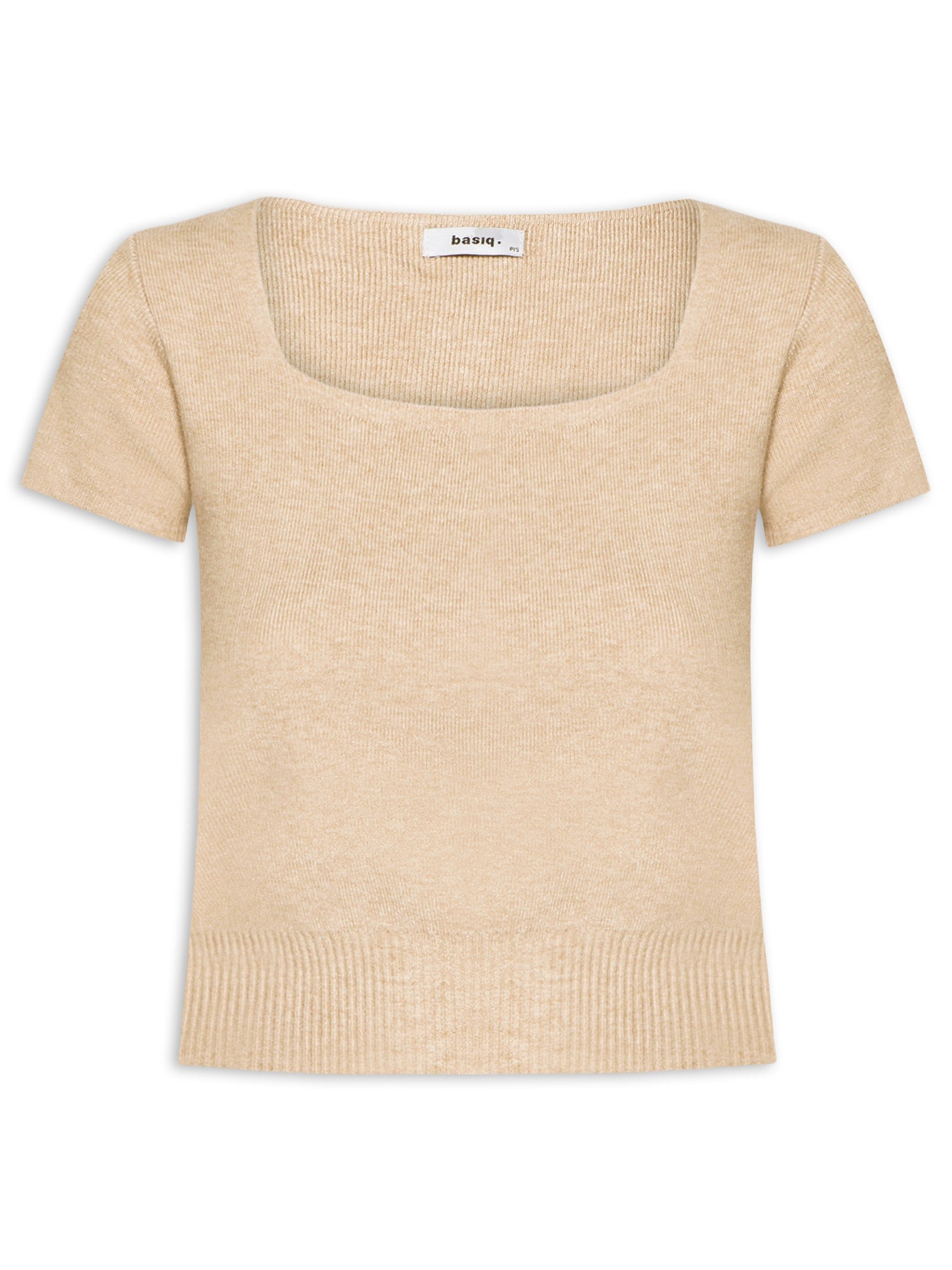 Blusa Feminina De Tricot Manga Curta Gola - Bege