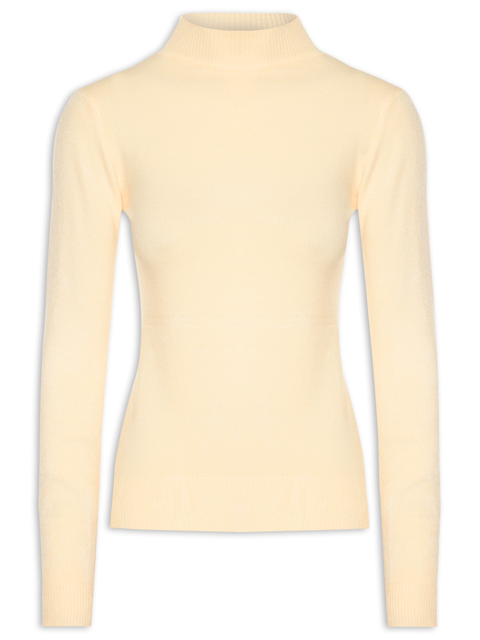 Blusa Feminina Cropped Gola Alta Tricot Color - Bege