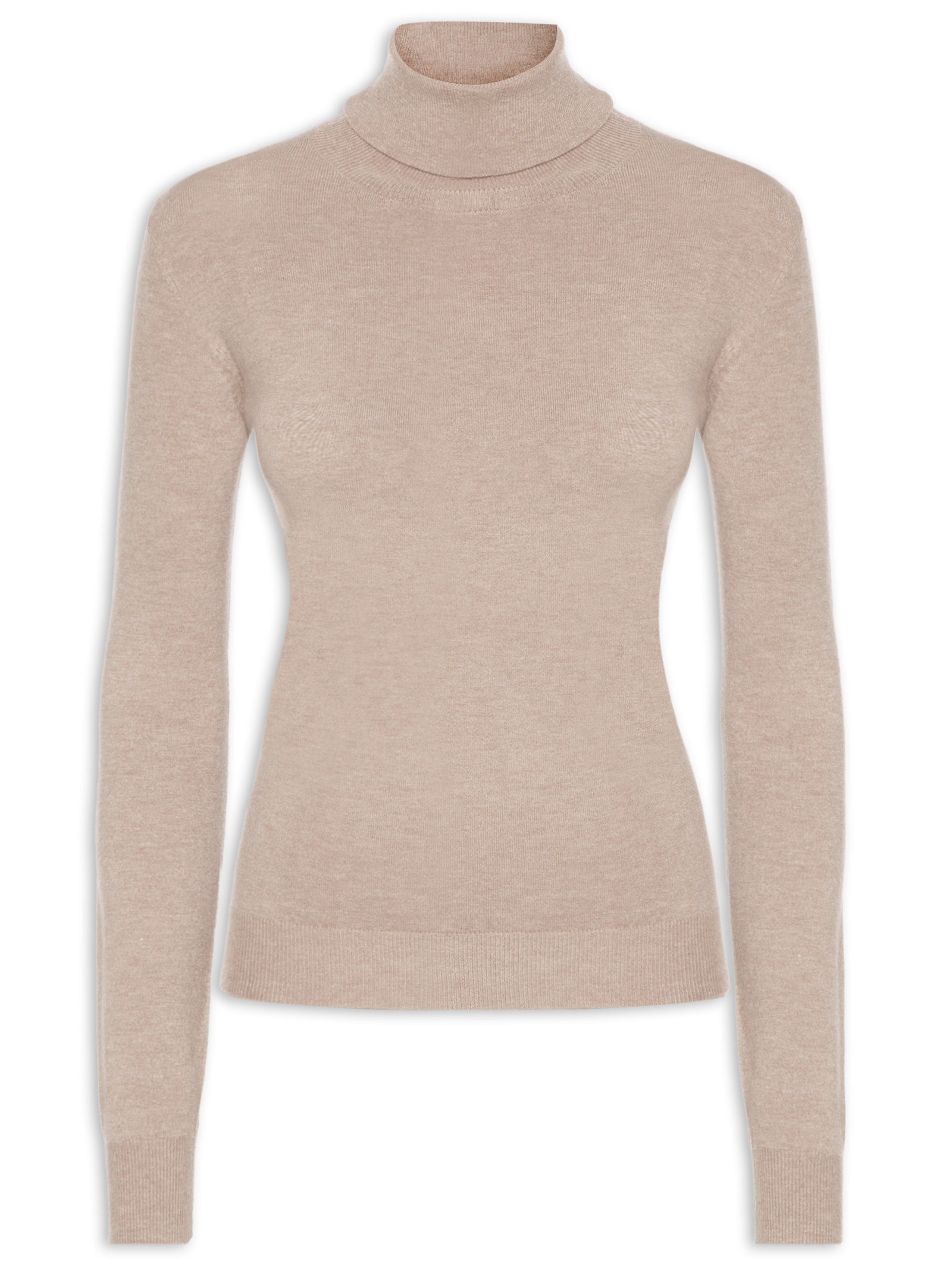 Blusa Feminina com Manga Longa Canelado de Tricot - Bege