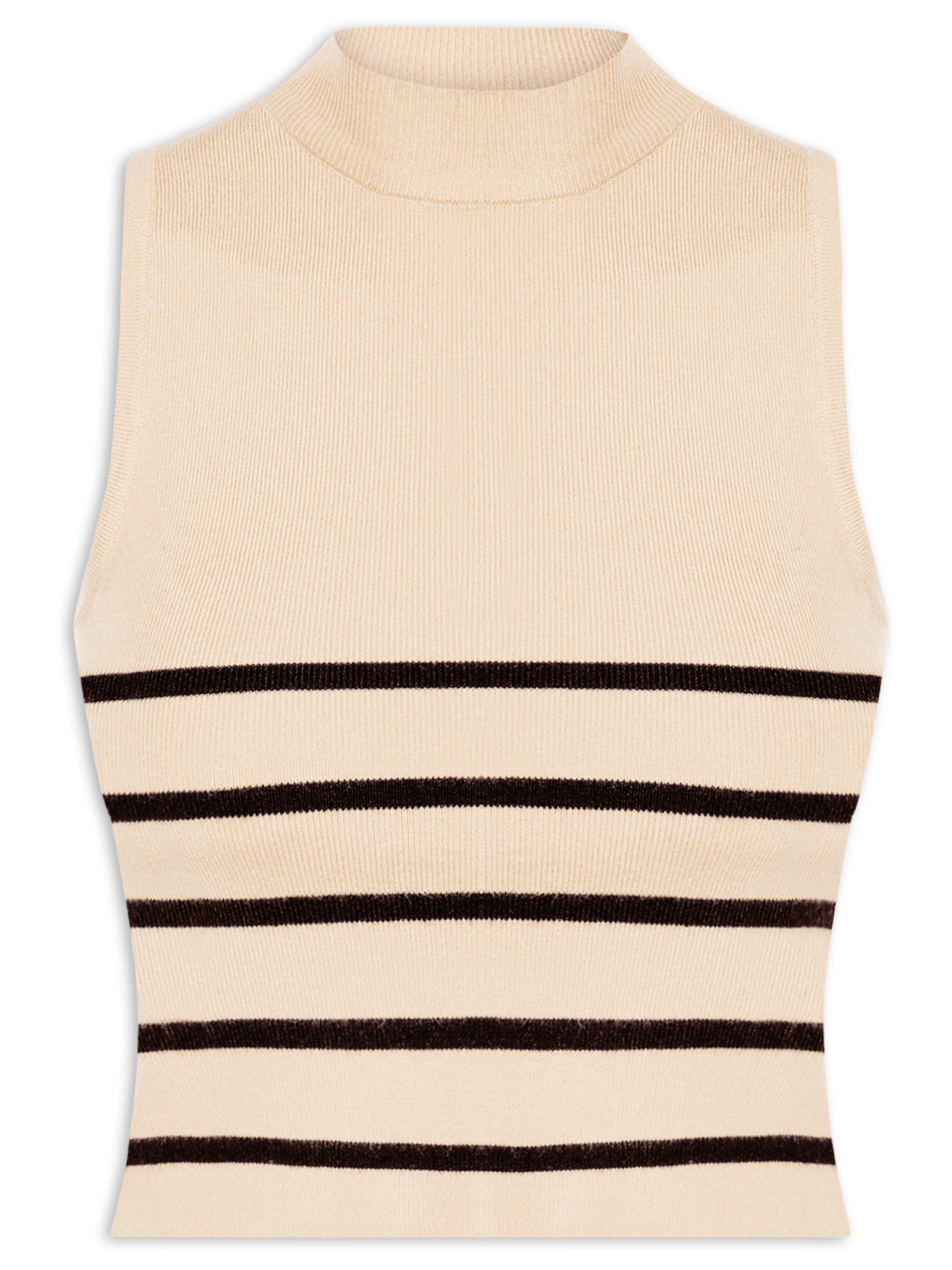 Blusa Feminina com Manga Longa Canelado de Tricot - Bege