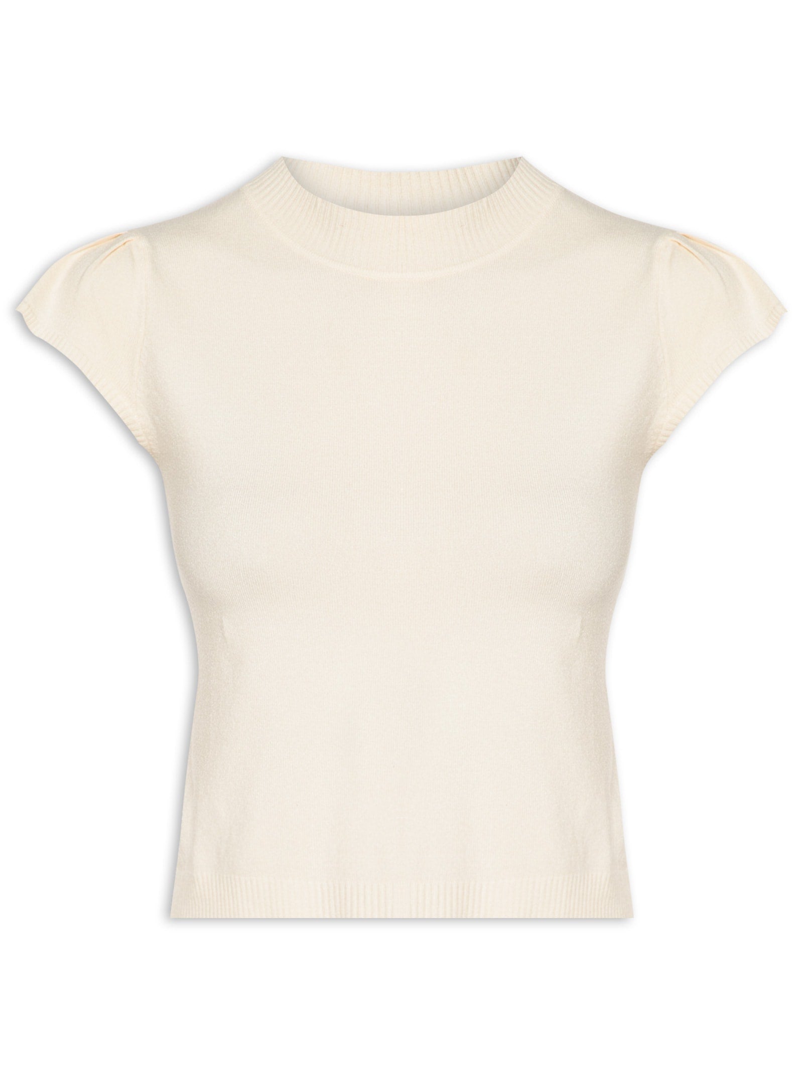 Blusa Feminina De Tricot Light Manga Curta Gola Alta - Branco