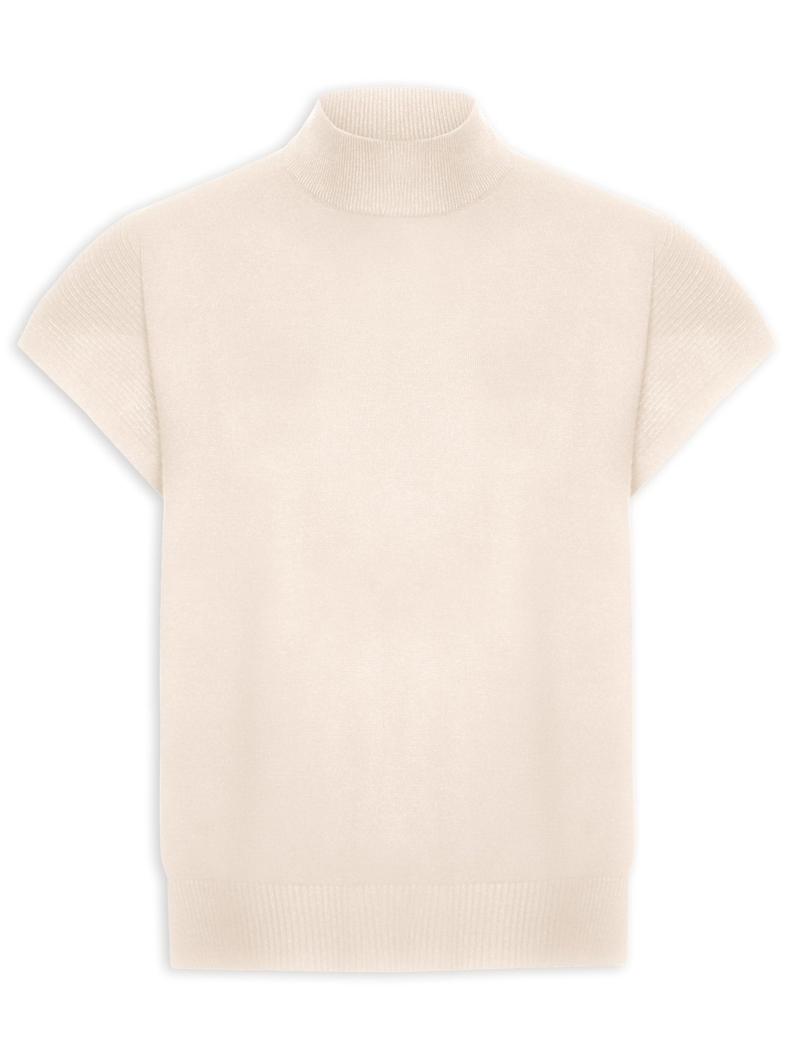 Blusa Feminina Cropped Gola Alta Tricot Color - Bege