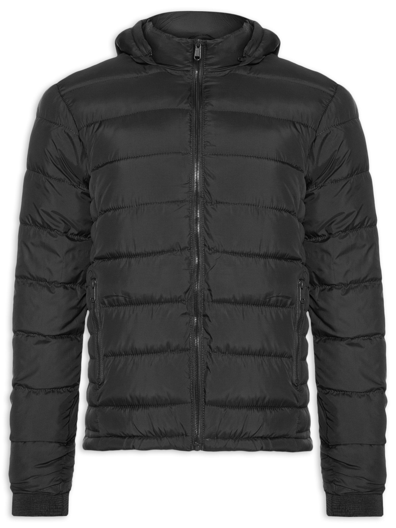 Jaqueta Masculina Puffer Forro Pelúciado Com Capuz - Preto