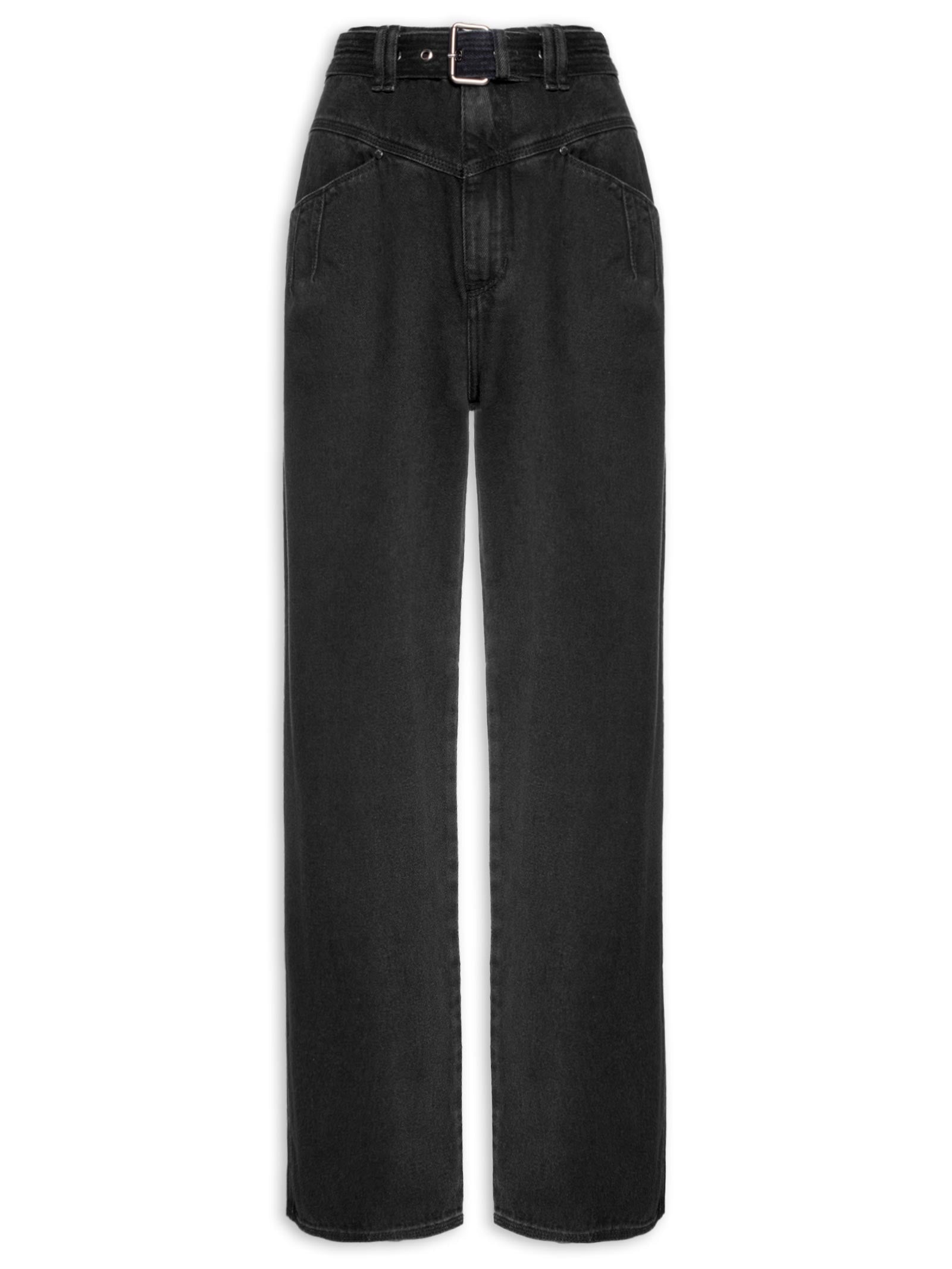 Calça Feminina Ampla Cinto - Preto