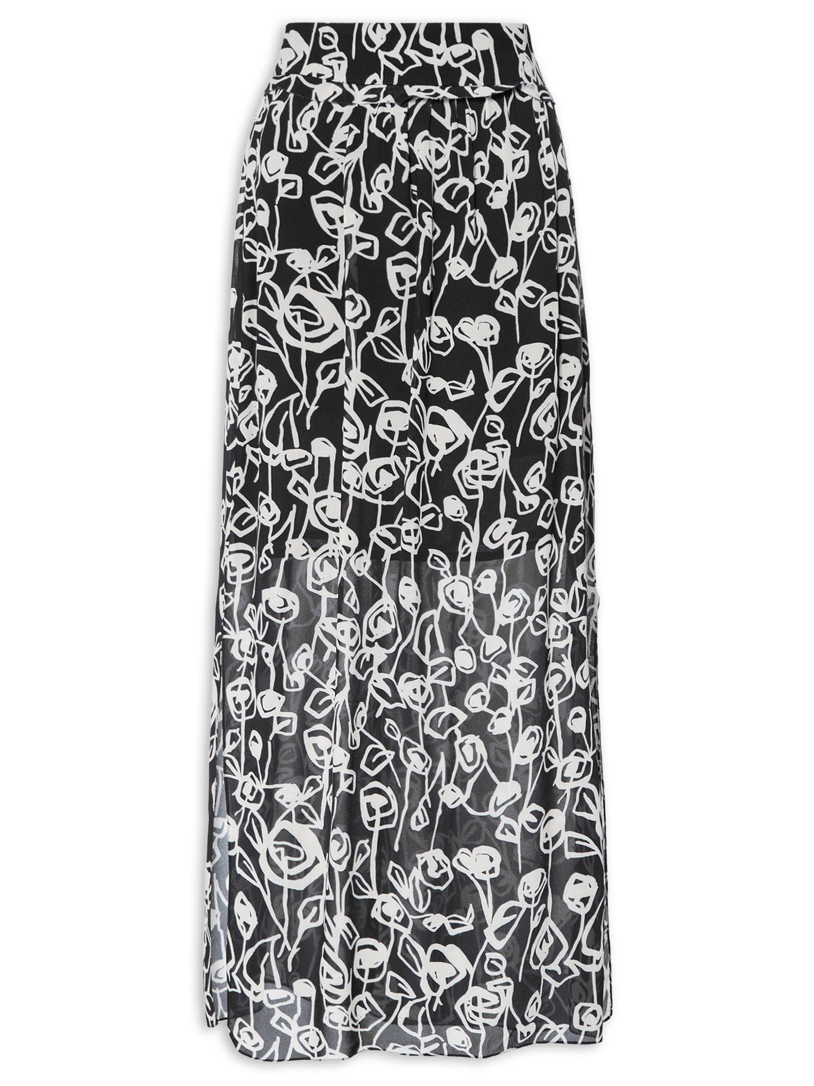 Saia Midi Reta Floral Arabasque - Bege