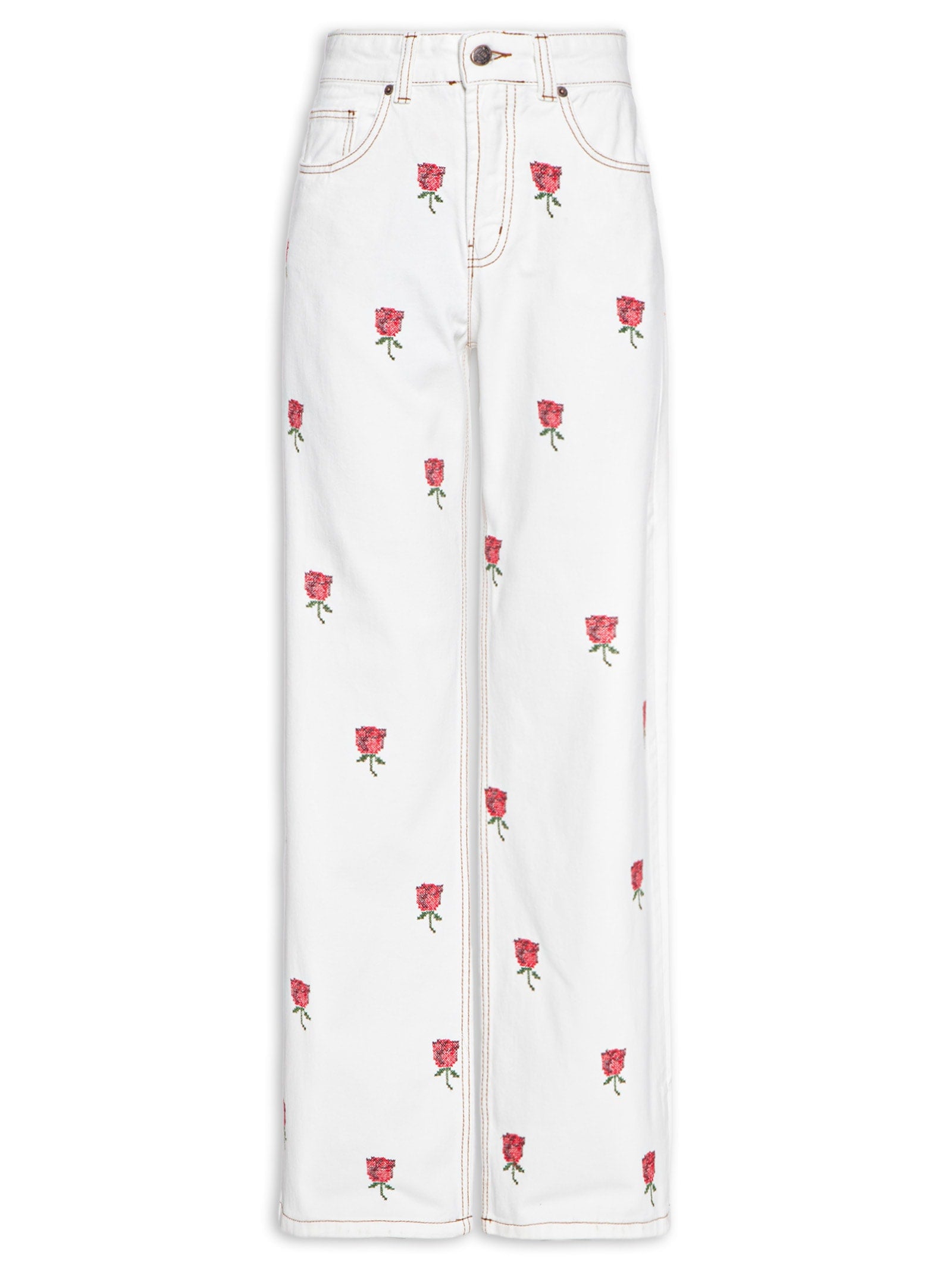 Calça Feminina Sarja Wide Leg Pespontos - Branco