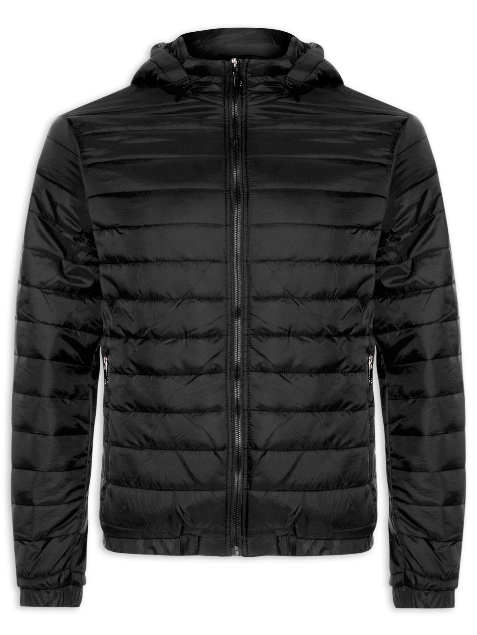 Jaqueta Masculina Puffer Forro Pelúciado Com Capuz - Preto