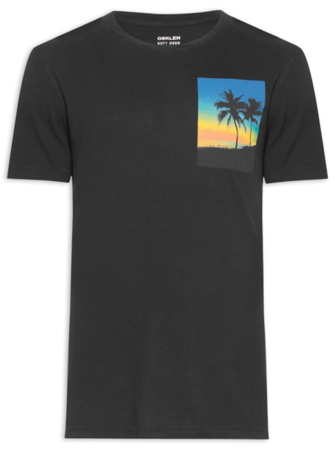 Camiseta Masculina Manga Curta Soft Used Sunset - Preto