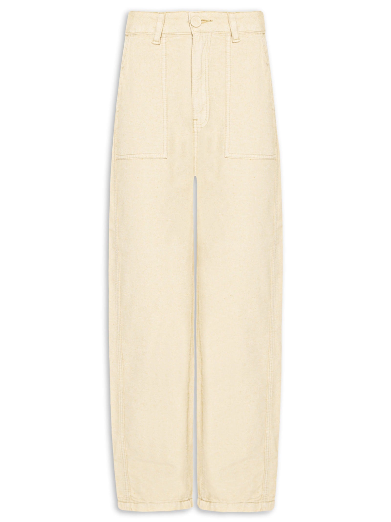 Calça Feminina Sarja Boca Reta Bege Biscoito - Bege