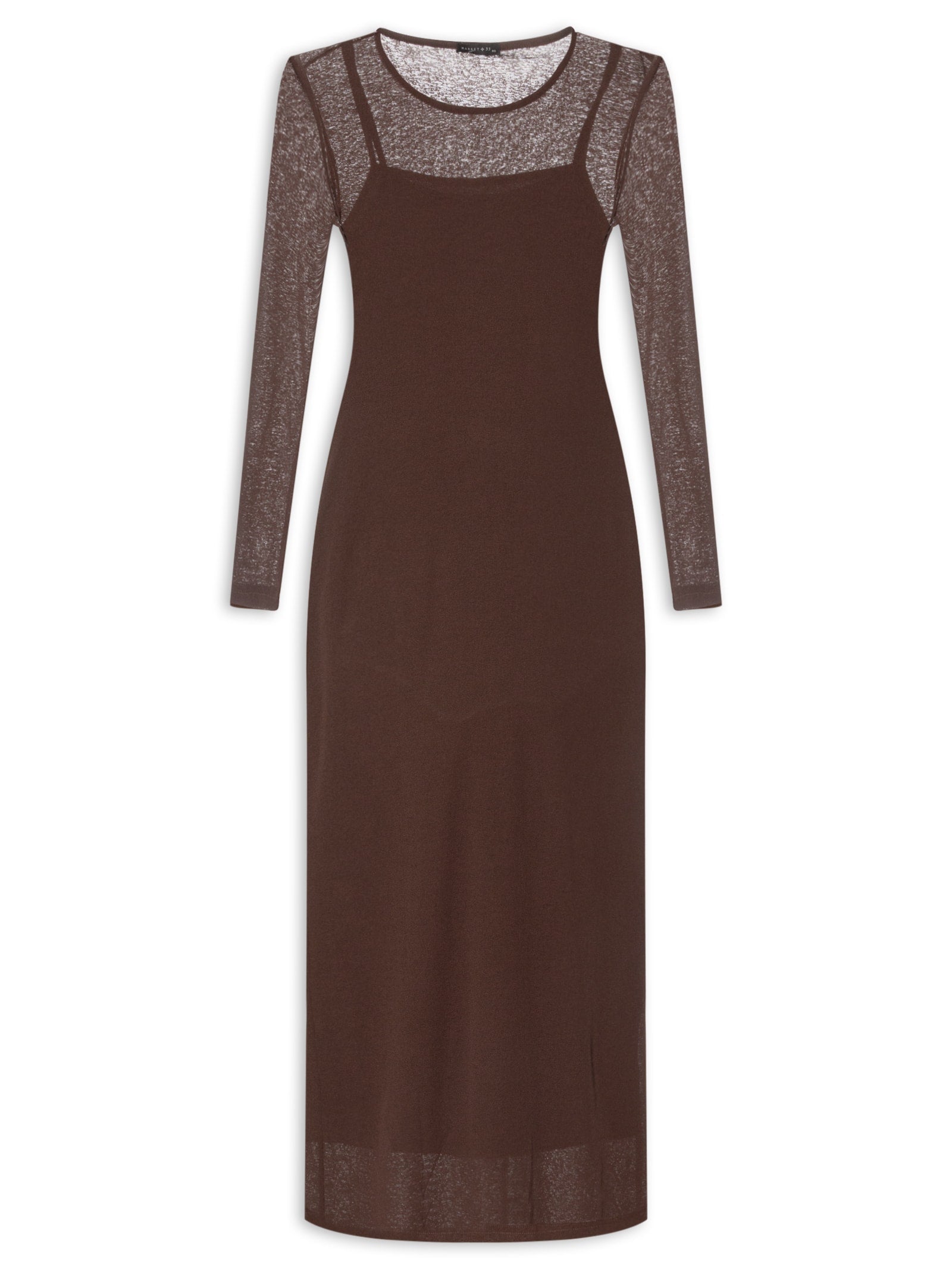 Vestido De Couro Midi Franzido - Marrom