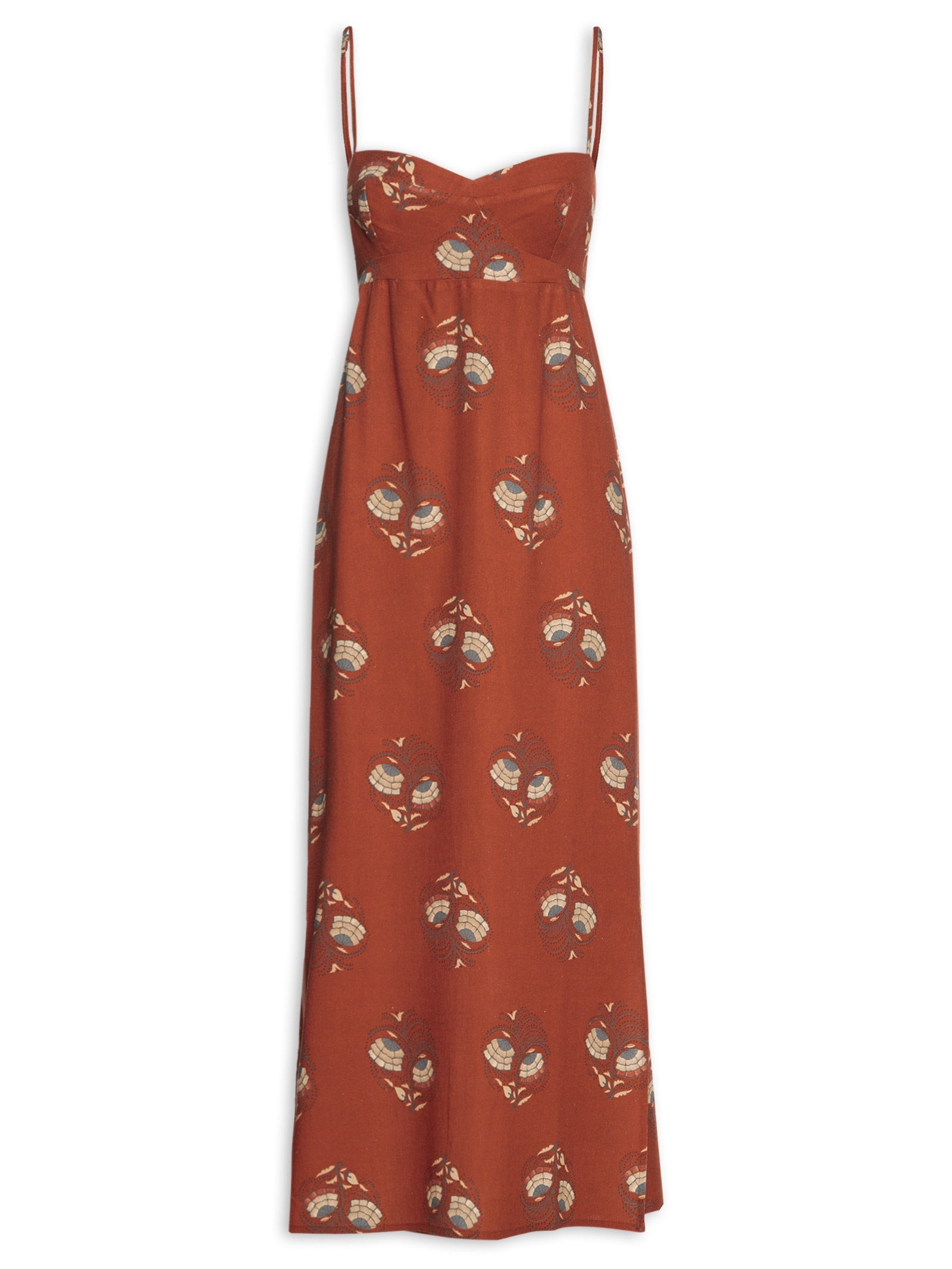 Vestido Midi Manga Estampa Ramo - Vermelho