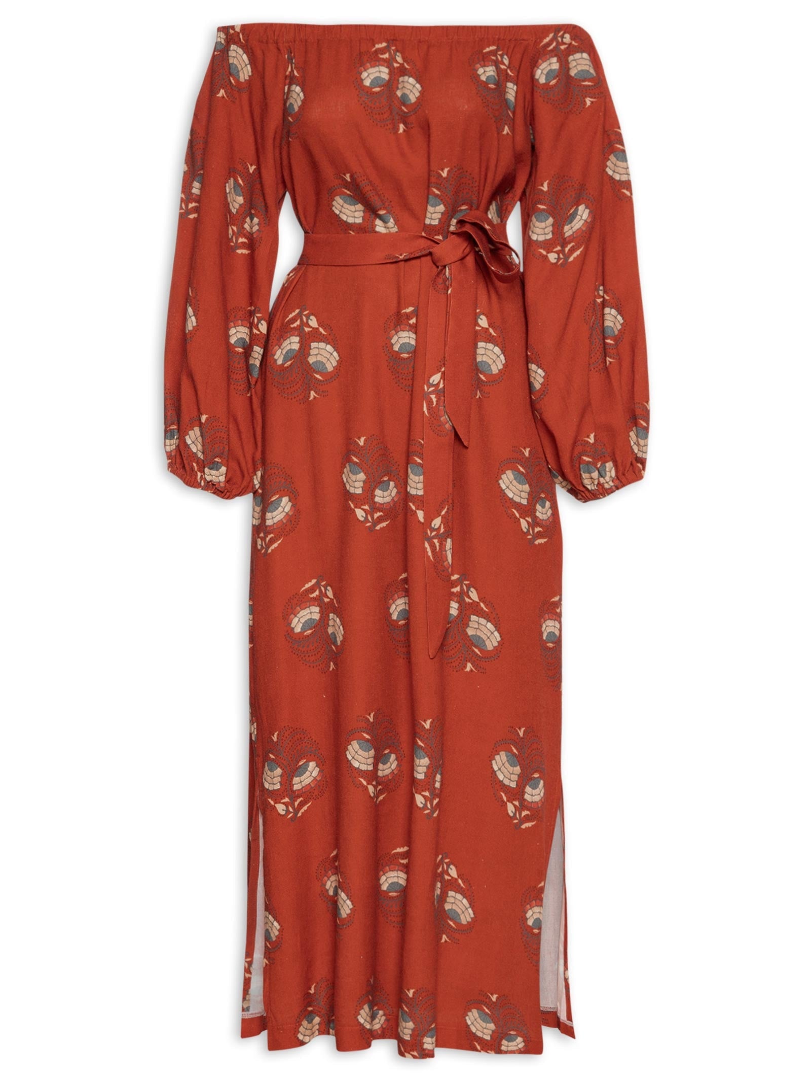 Vestido Midi Alcinha Estampa Ramo - Vermelho