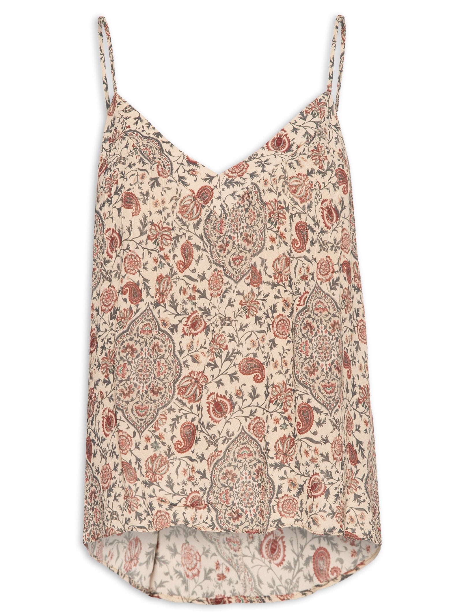 Blusa Feminina Alça Bordado Flor Retrô - Bege