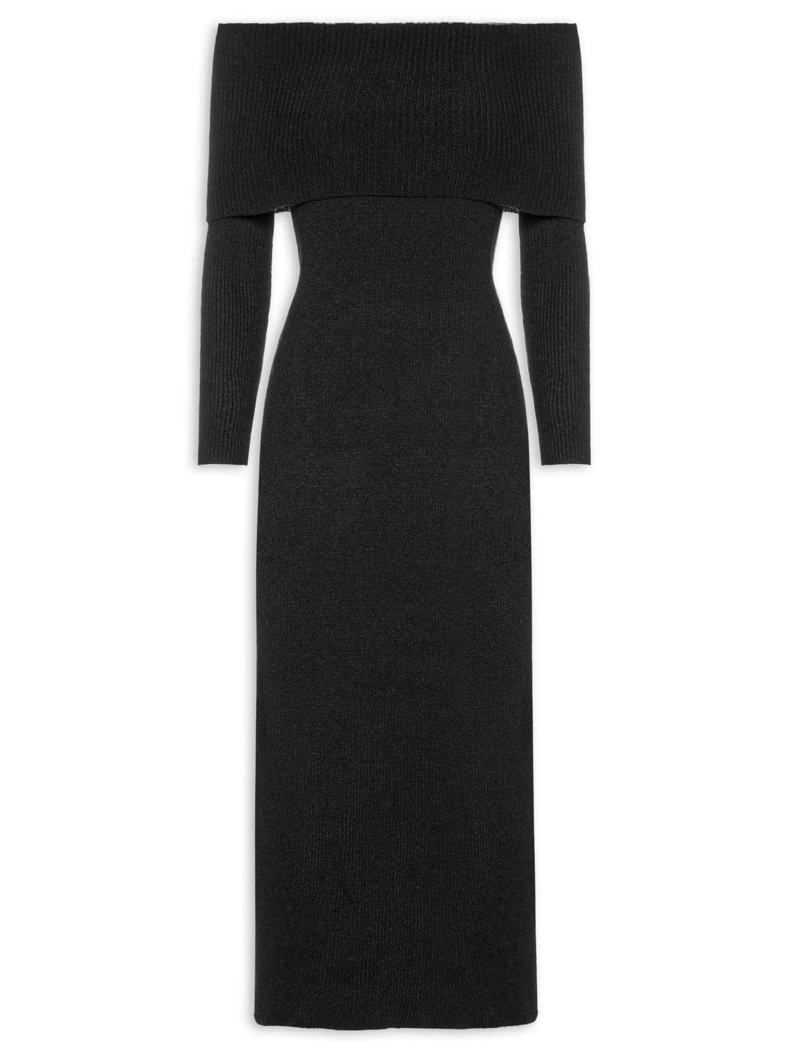 Vestido De Tricot Ombro À Ombro - Preto