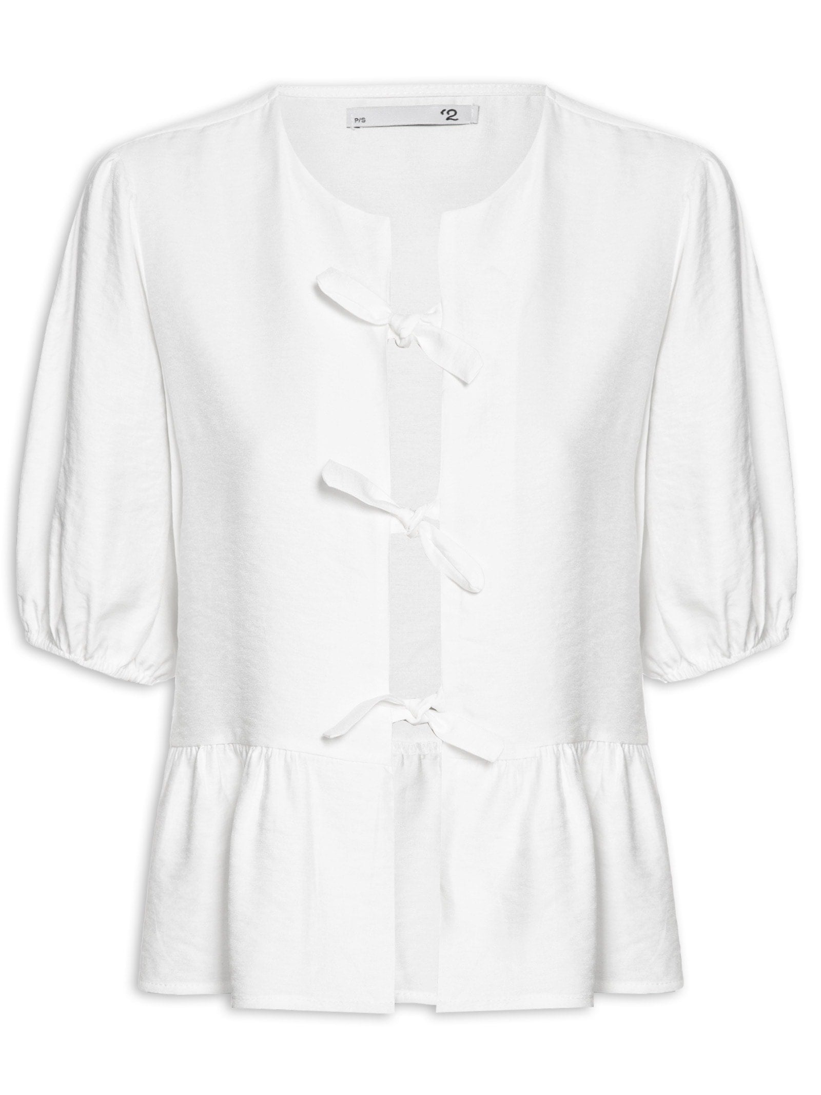 Blusa Feminina Com Pregas E Amarração Frontal - Off White