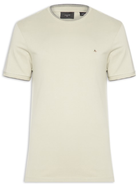 Camiseta Masculina Básica Friso Na Gola - Bege