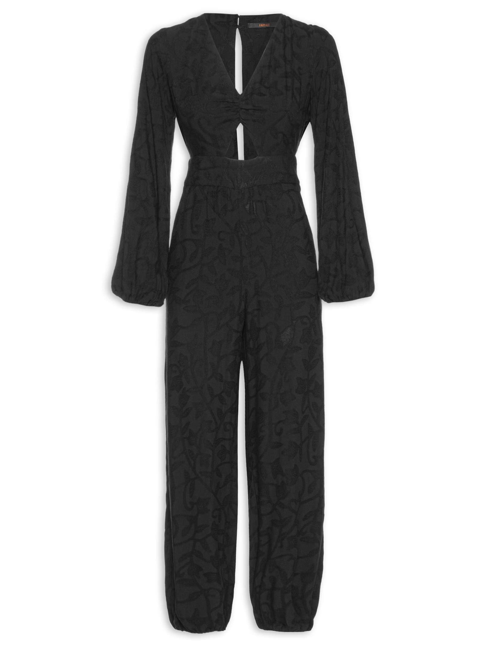 Macacão Feminino Lastex Jacquard - Preto