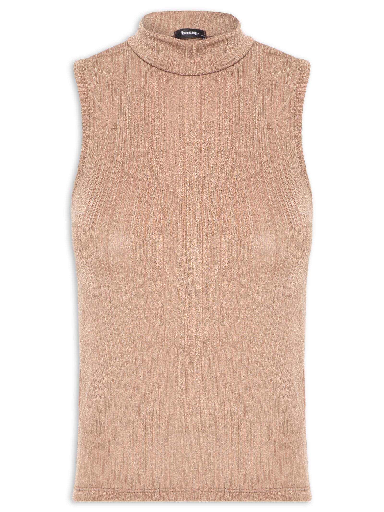 Blusa Feminina Malha Manga Longa Gola Alta Ribana Texturizada - Bege