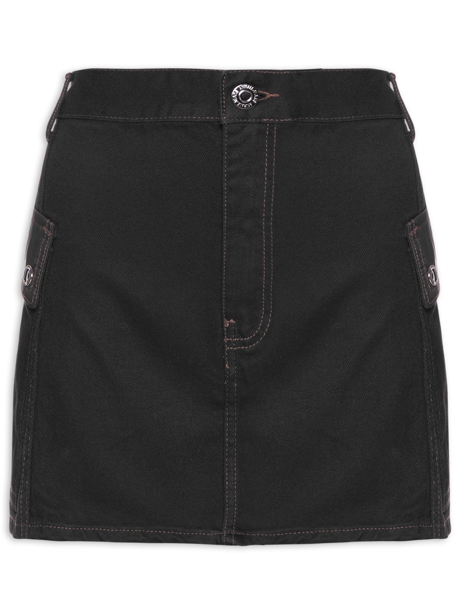 Saia Curta Cetim Bolsos Laterais - Preto