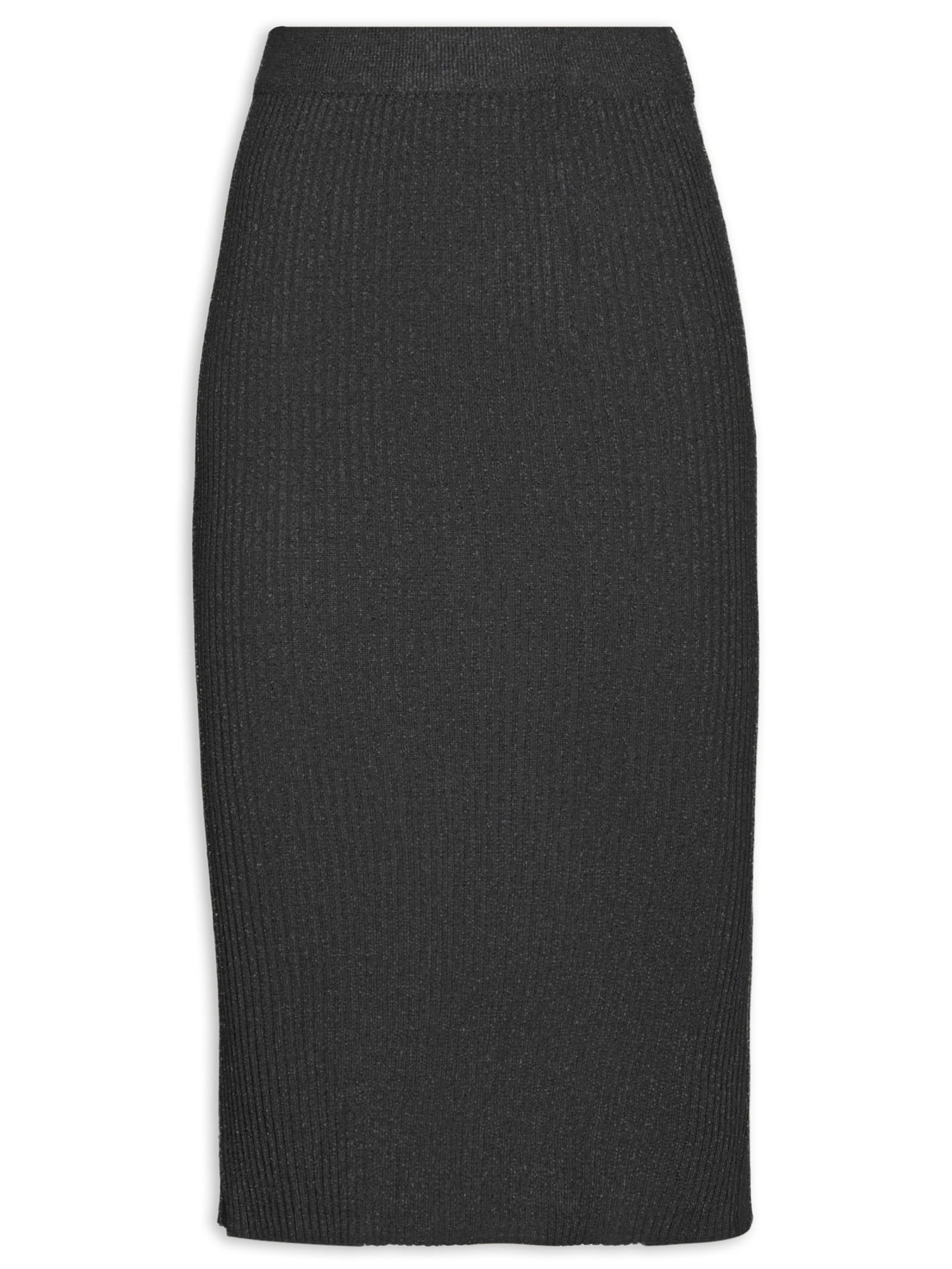 Conjunto Feminino Blusa Sem Manga e Saia Midi Em Tricot - Preto