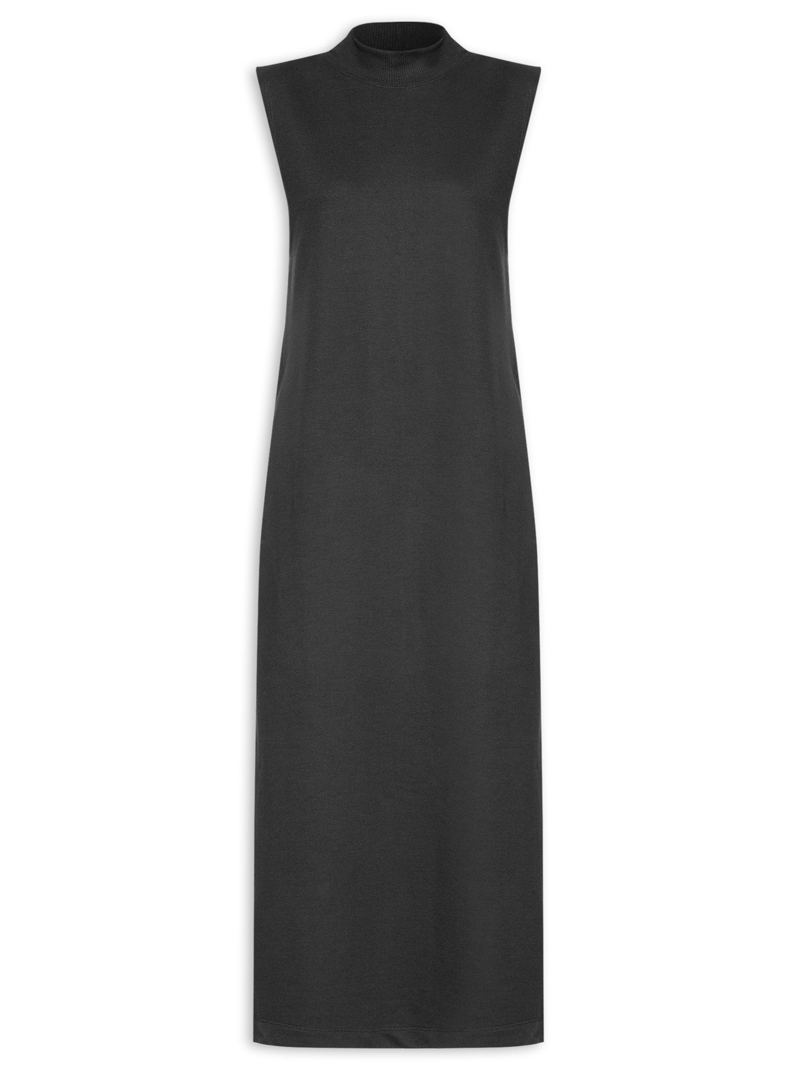 Vestido Midi Com Fenda Lateral e Faixa - Preto