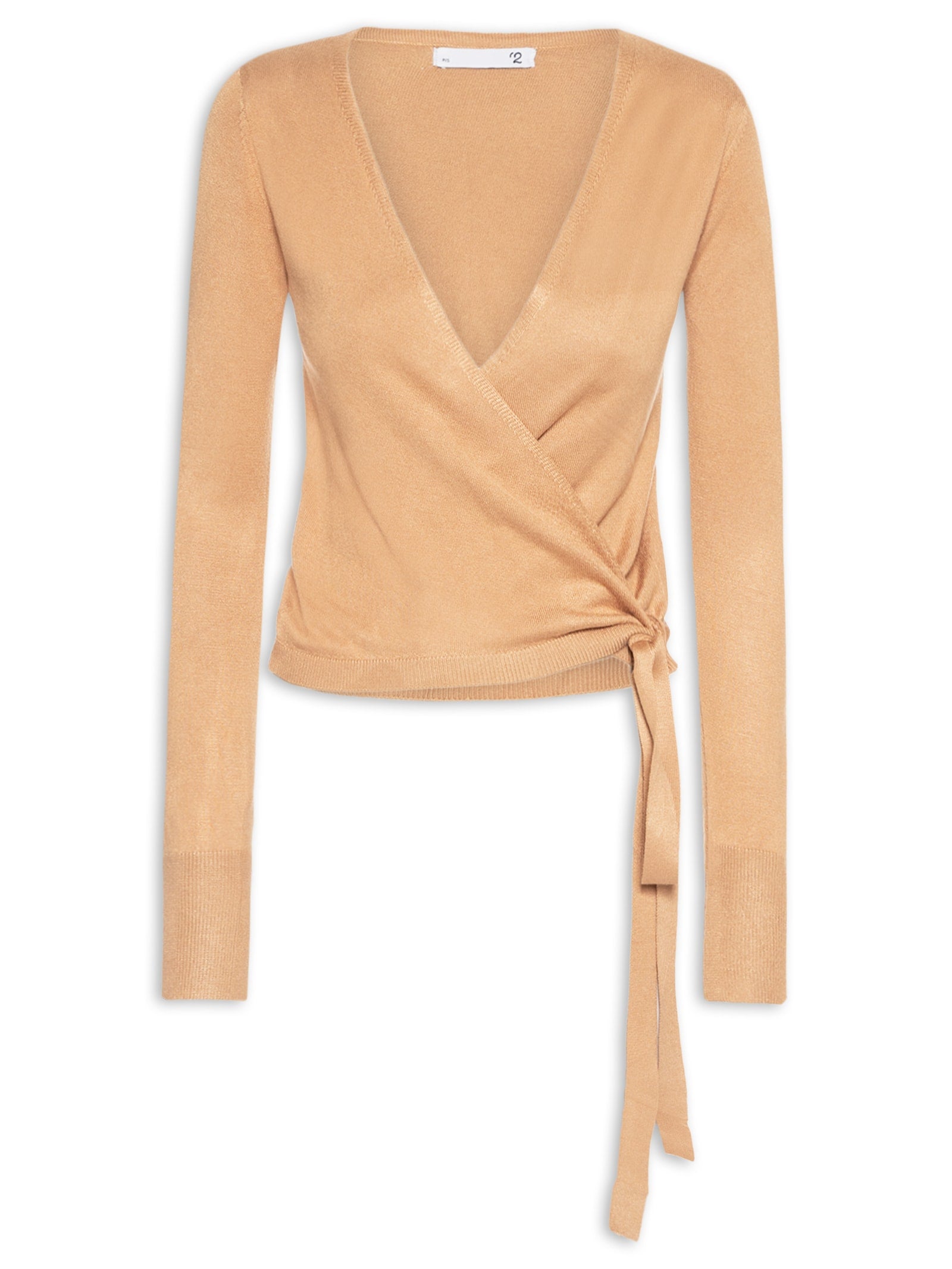 Blusa Feminina com Manga Longa Canelado de Tricot - Bege