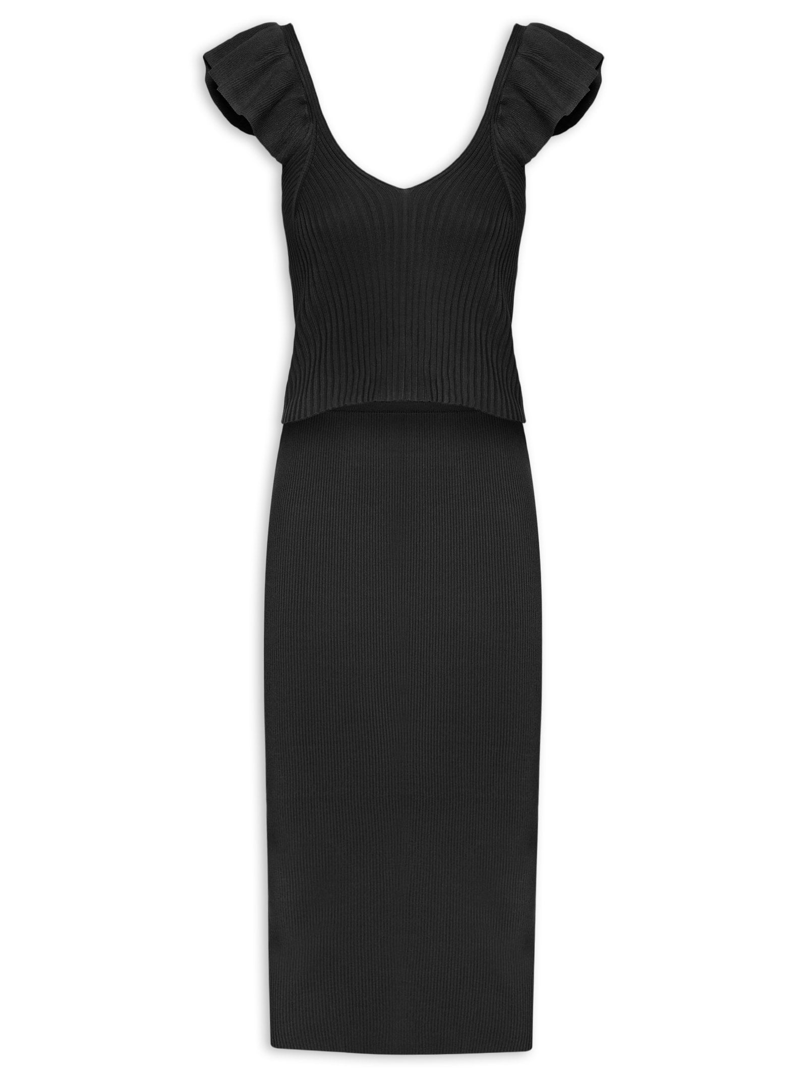 Conjunto Feminino Blusa e Saia em Tricot - Preto