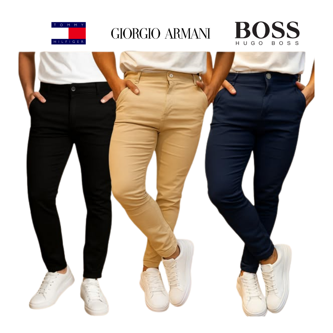 Kit 3 Calças Masculinas Premium – Tommy, Armani & Boss