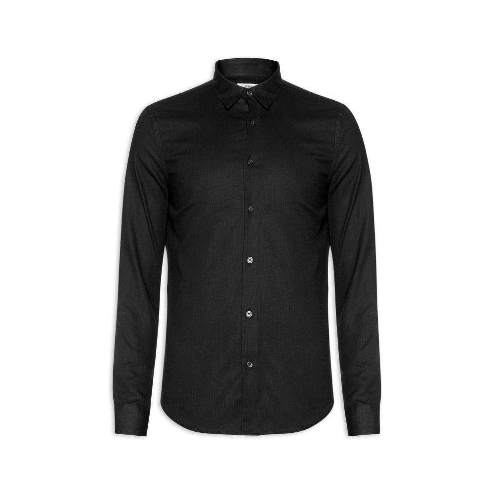 Camisa Masculina Em Linho - Preto