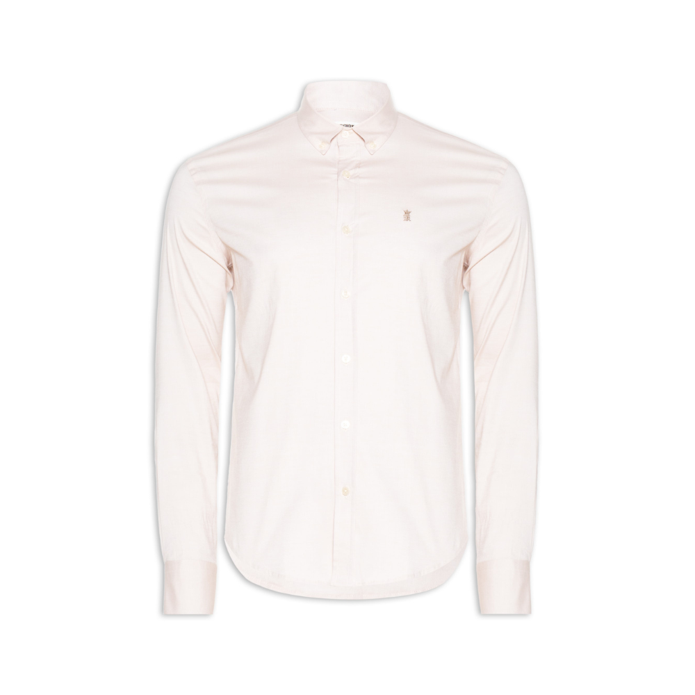 Camisa Masculina Slim Fit Button Down Em Oxford Com Elastano - Bege